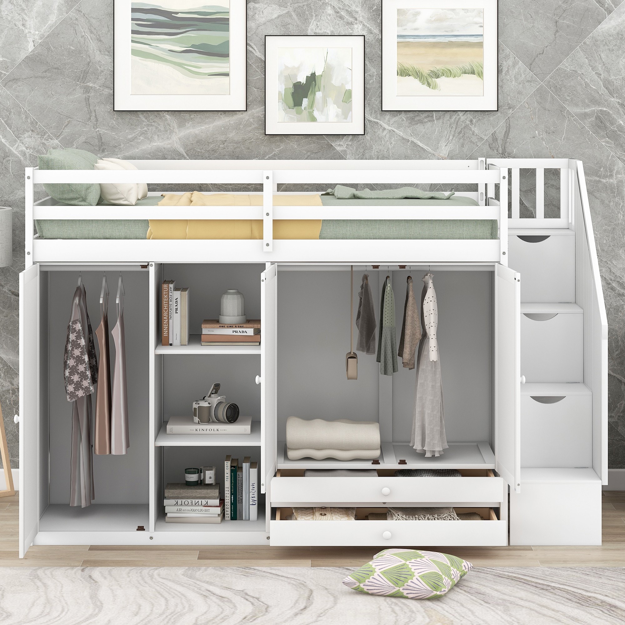 Yiekholo LL-1398AAK White Twin loft Bunk Bed