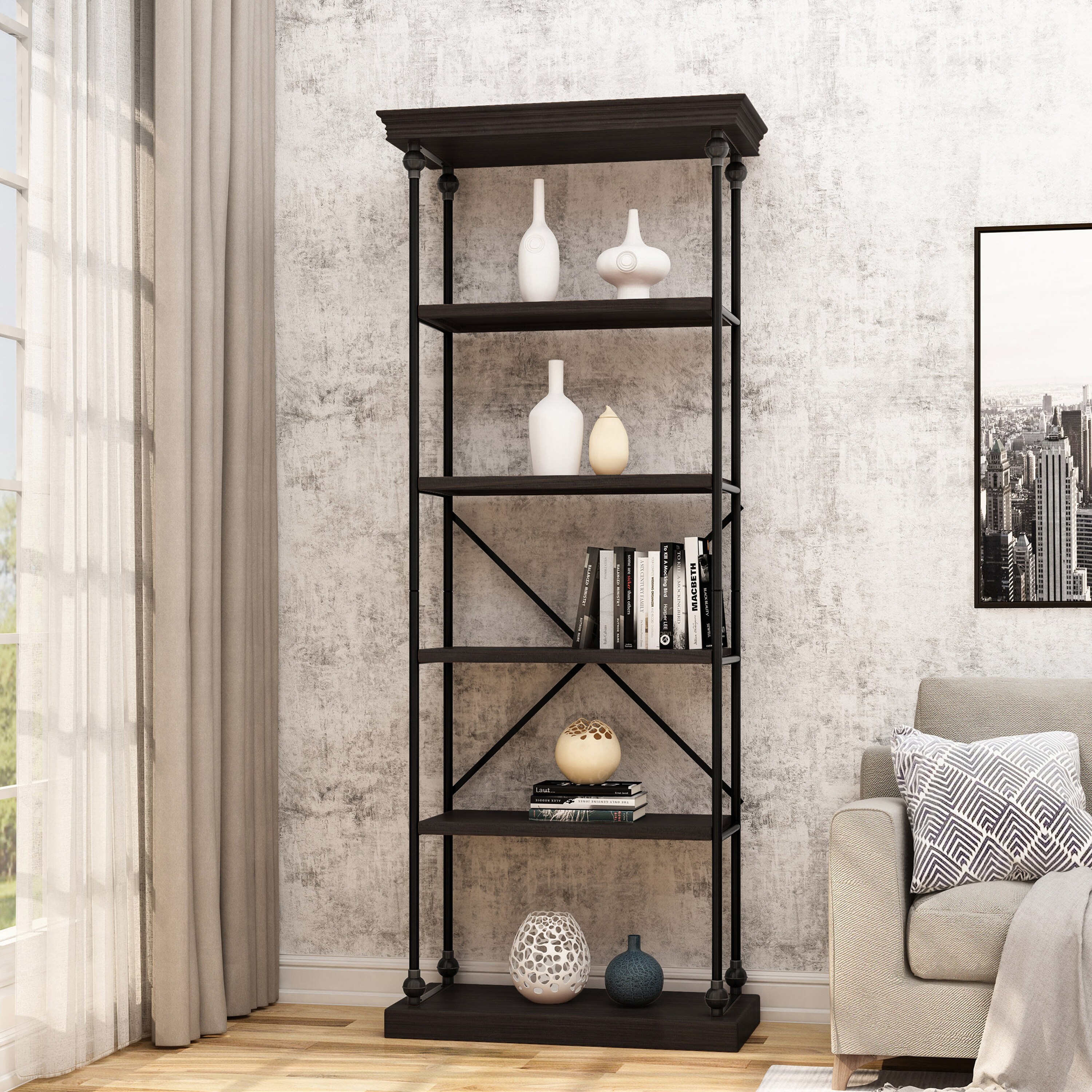 Christopher Knight Home Abramo Industrial 5 Shelf Firwood Bookcase