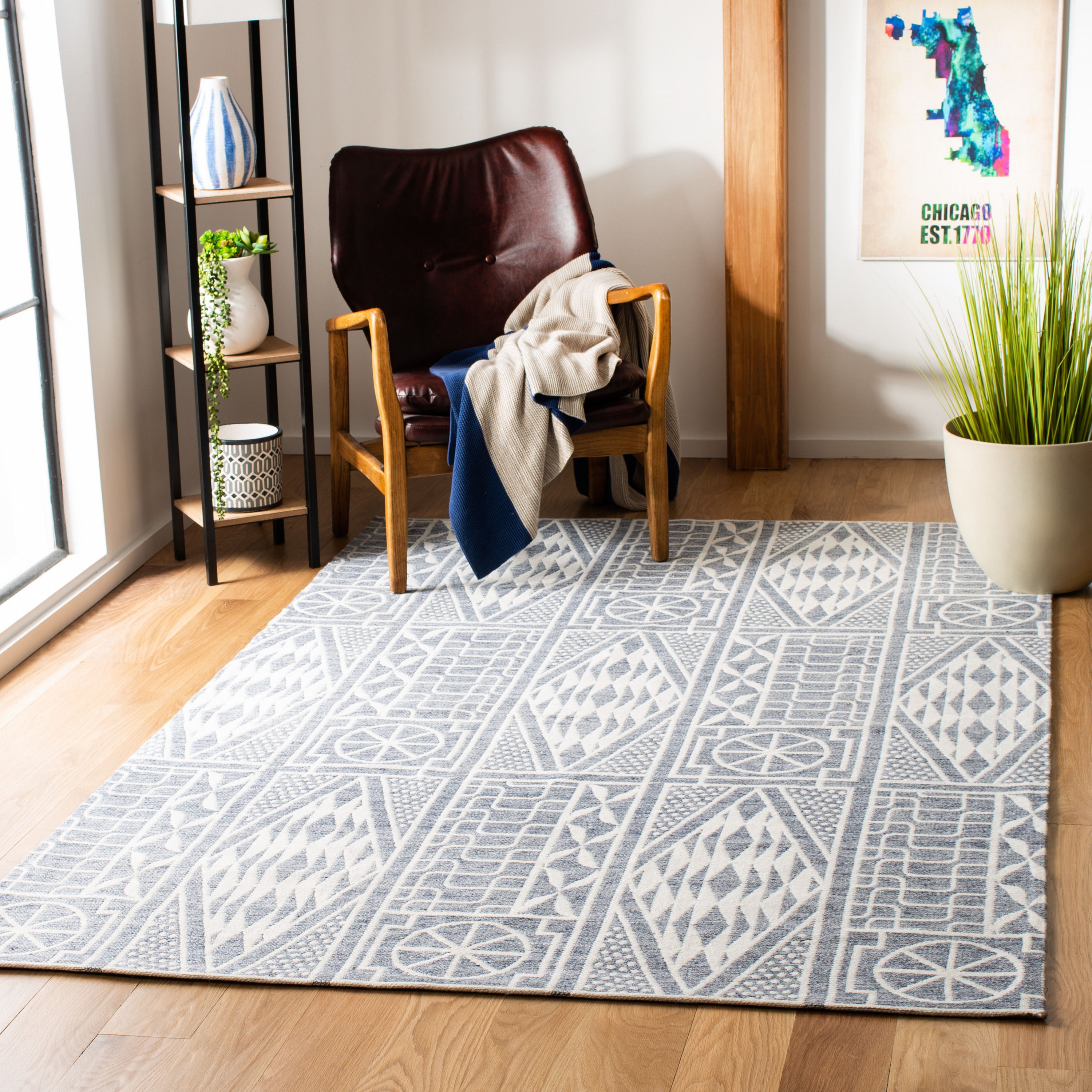 Safavieh MRB609M-3 Marbella Rozsi 3 x 5 (ft) Loomed Polyester Blue/Ivory Rectangular Indoor Abstract Global Throw rug