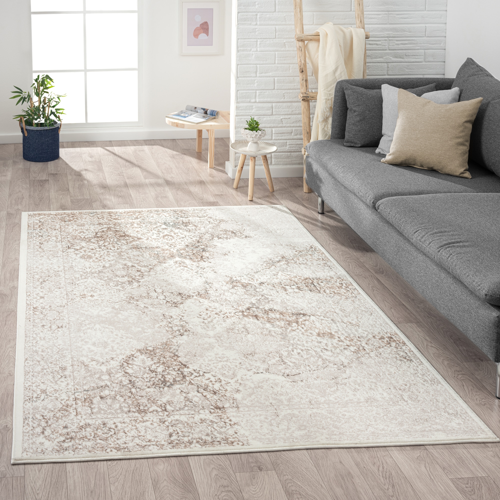 LR Home 4859A5590304J8 2 x 3 (ft) Loomed Polyester Beige/Cream Rectangular Indoor Damask Vintage Area rug