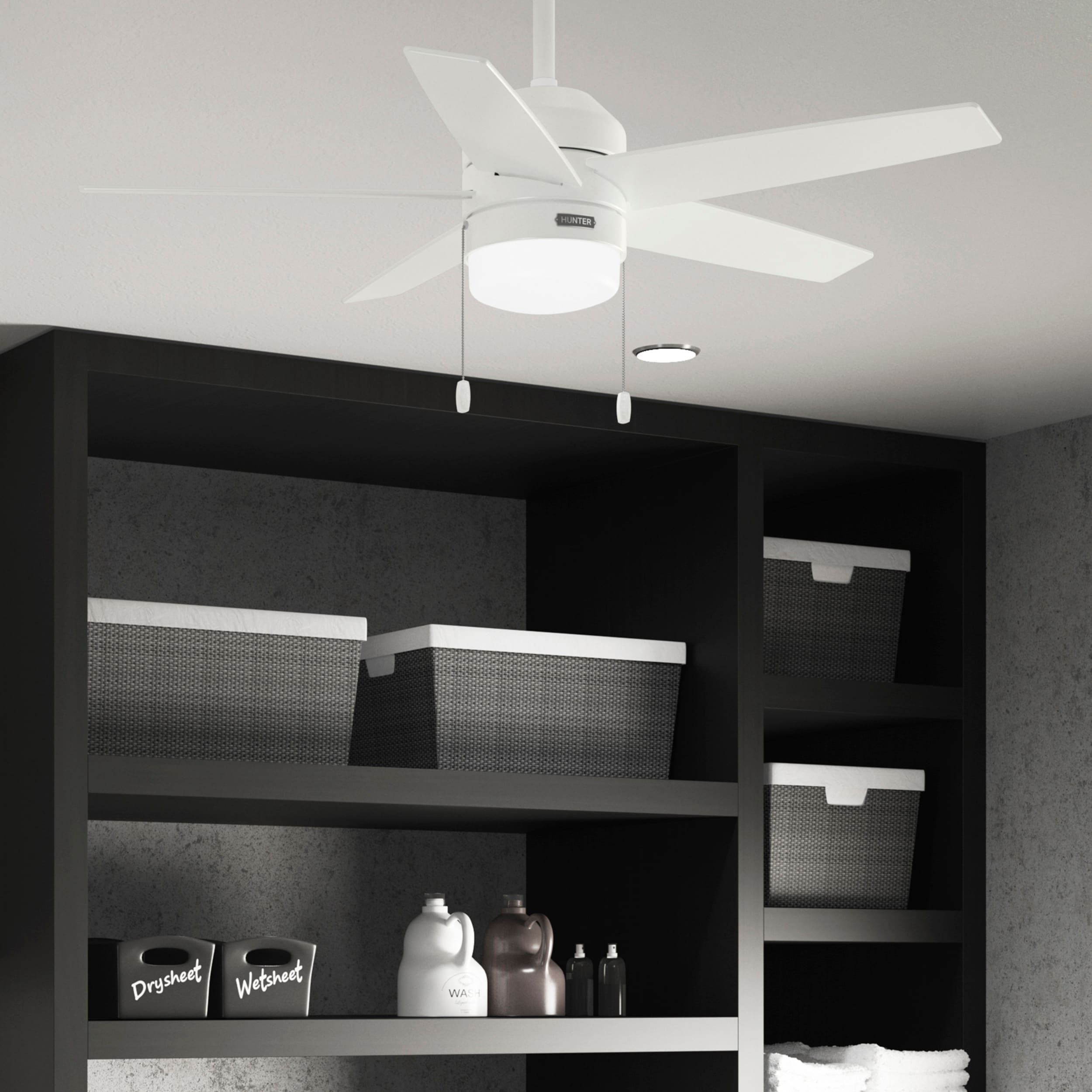 Hunter 52494 Bardot 44-in Fresh White with Fresh White Blades Ceiling Fan With Light 5 -Blade )