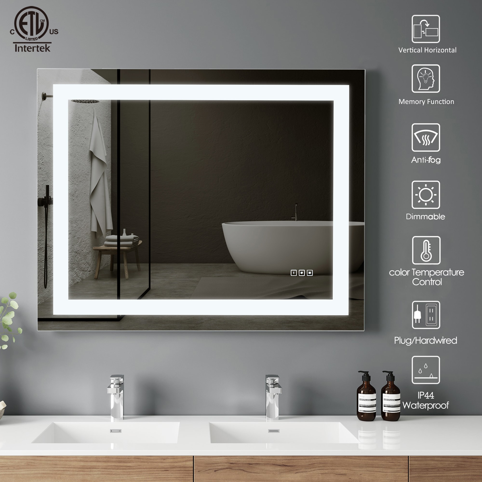 KINWELL Vanity Mirror 40-in x 32-in LED Lighted Glass Rectangular Fog Free  Frameless Bathroom Vanity Mirror in the Bathroom Mirrors department at 