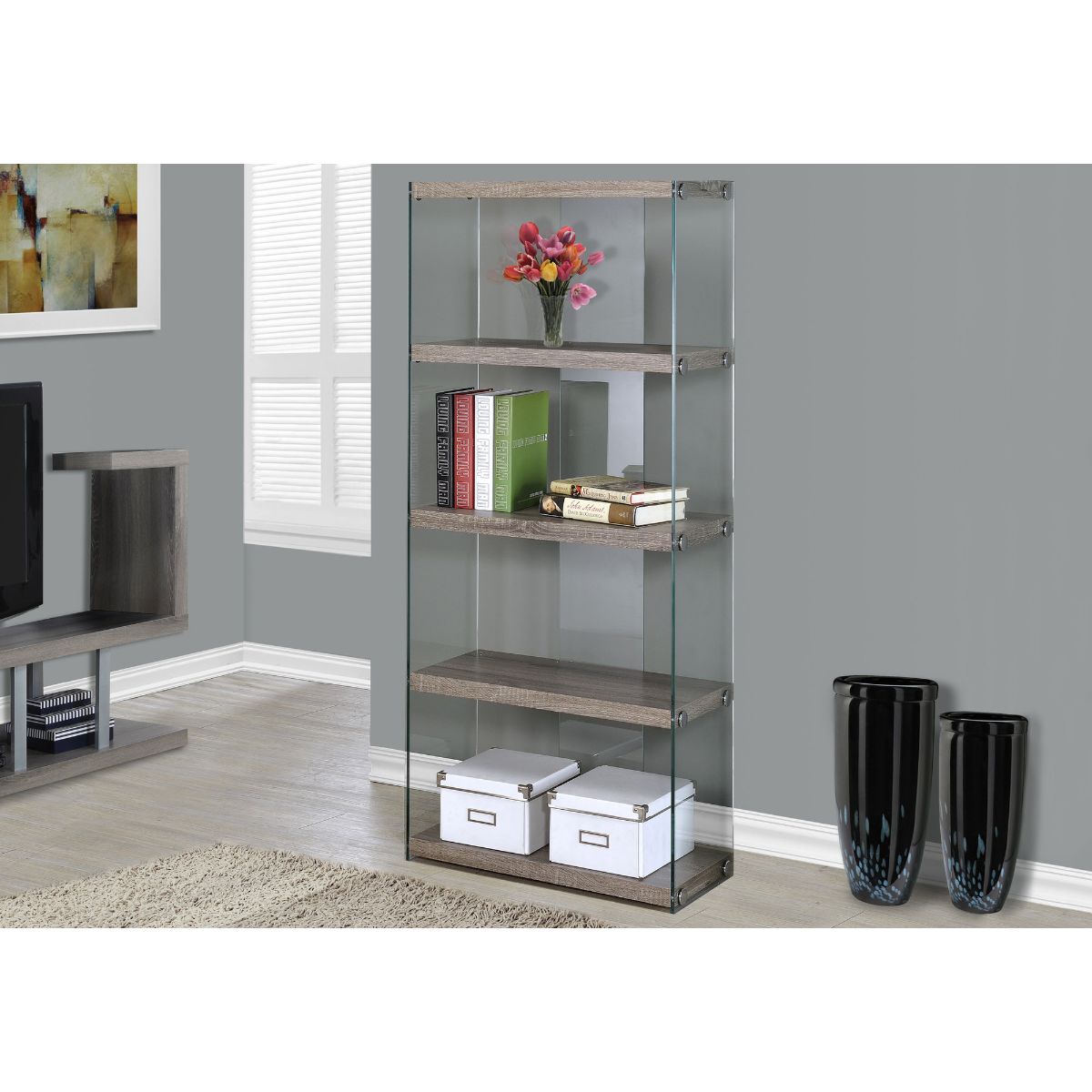 HomeRoots 333006 Jasmine Dark Taupe Recycled Paperboard 4-Shelf Modular Bookcase (15.5-in W x 58.75-in H x 24-in D)
