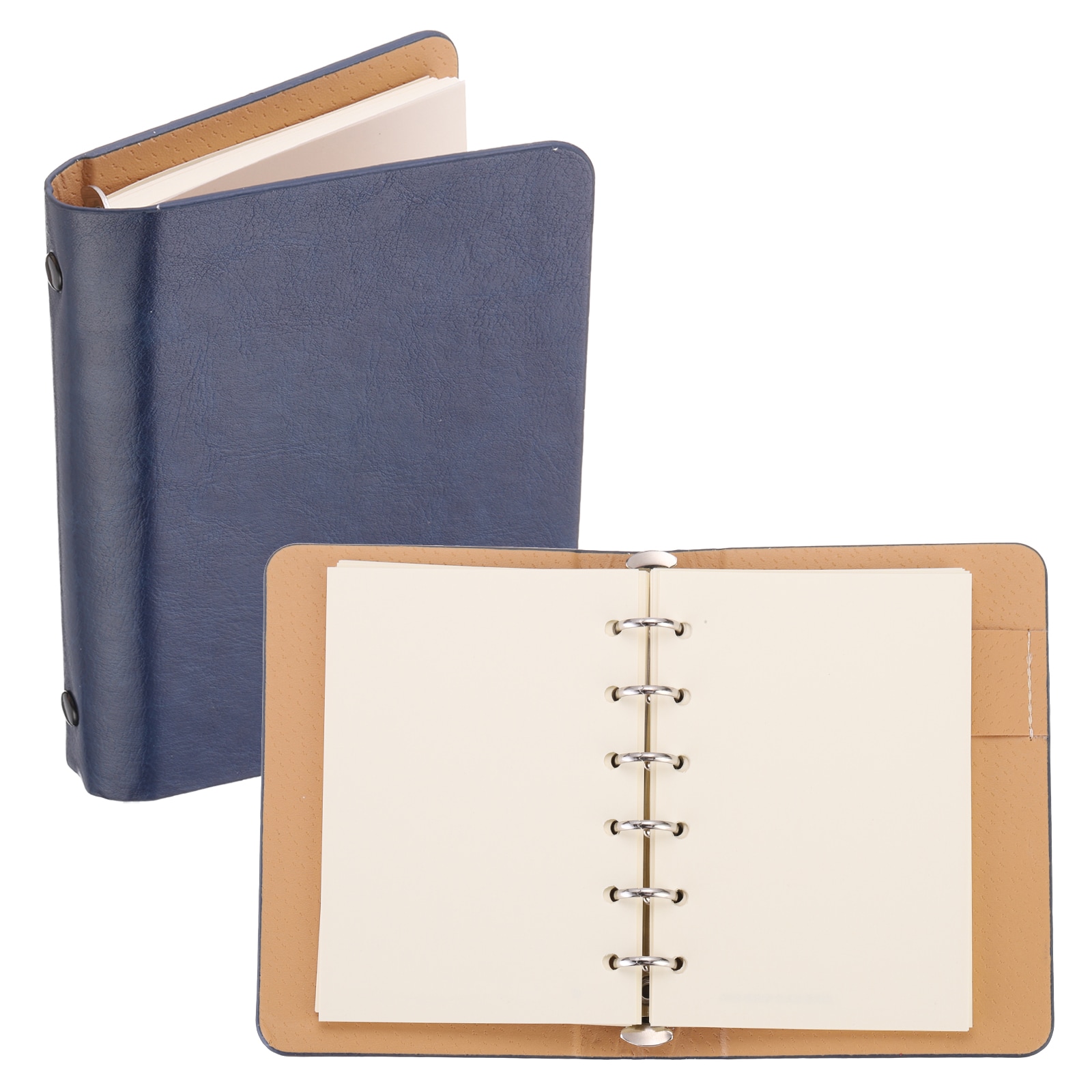 PATIKIL 6 Ring Binder Cover A7 5.8x4.2 Inch Leather Notebook Binder Mini Refillable Loose Leaf Personal Planner with 50 Sheets Paper Blue #S25123100UX6954