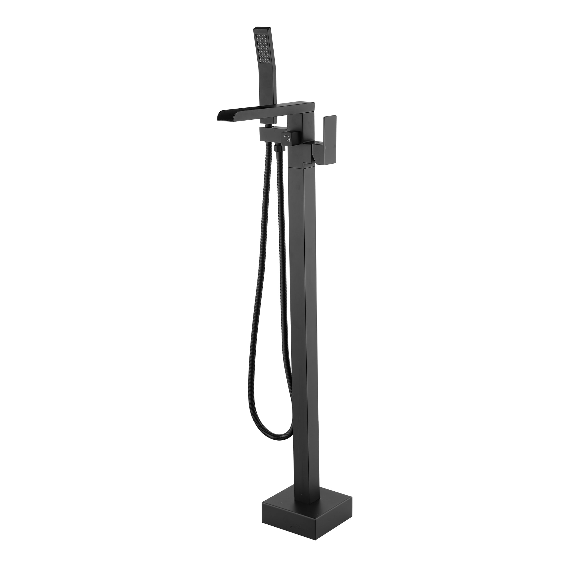 WELLFOR DB-BT2H Matte black 1-handle Freestanding Waterfall Bathtub Faucet with Hand Shower