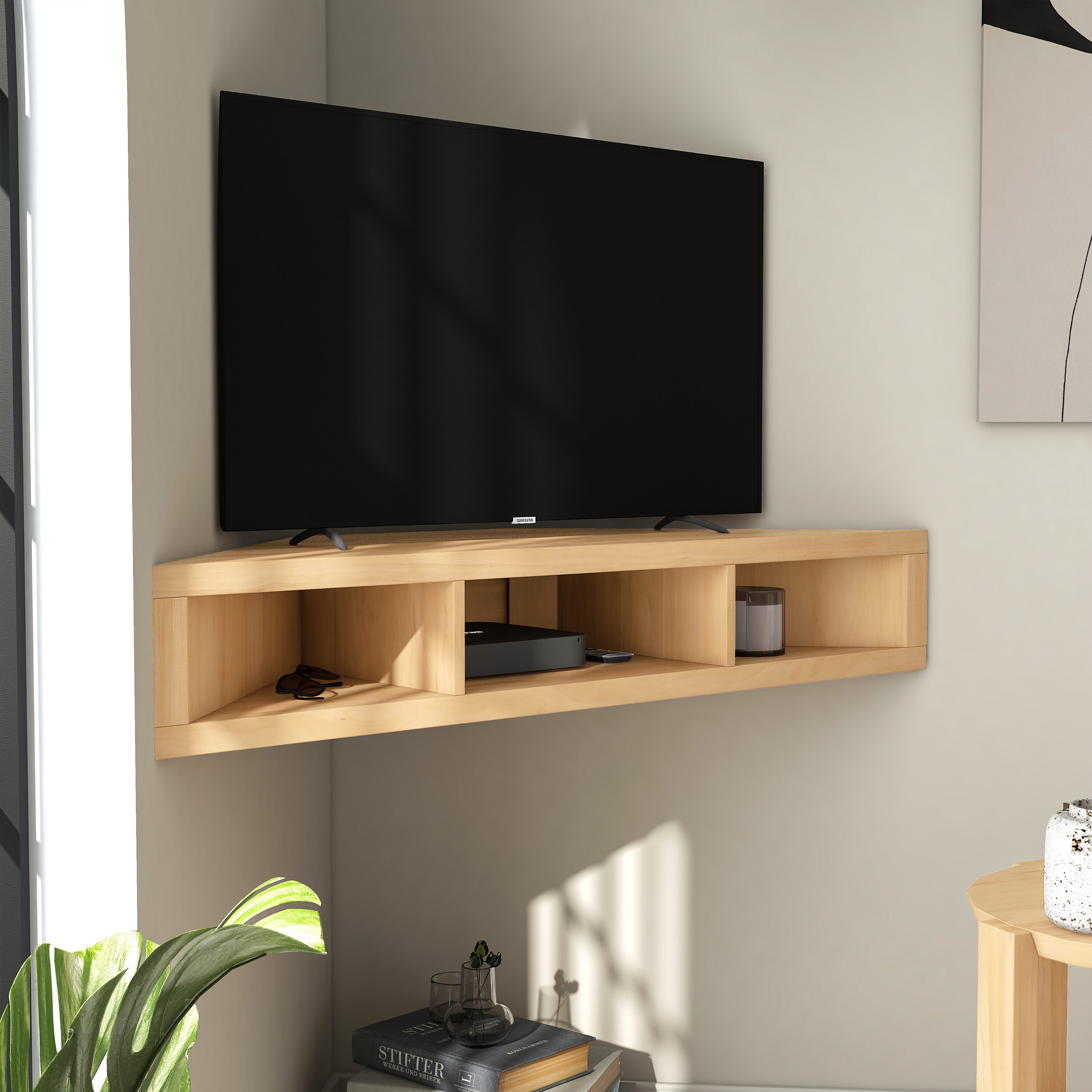 Furniture of America Emmeline Modern Contemporary Gingko Maple Corner Tv Stand Accommodates TVs up to 50 in IDI 233187 at Lowes