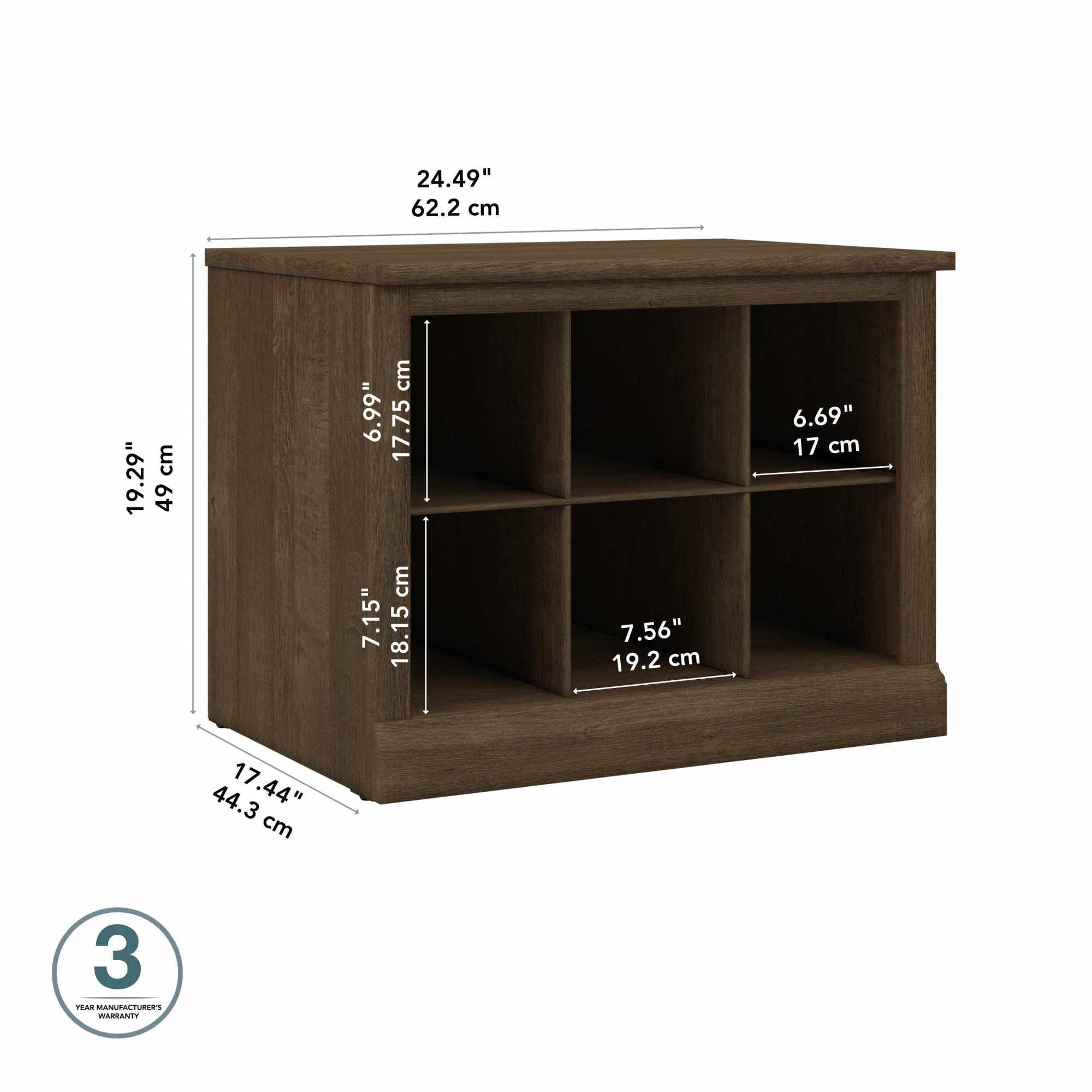 Ash Brown Engineered Wood Shoe Bench with 6 Storage Compartments