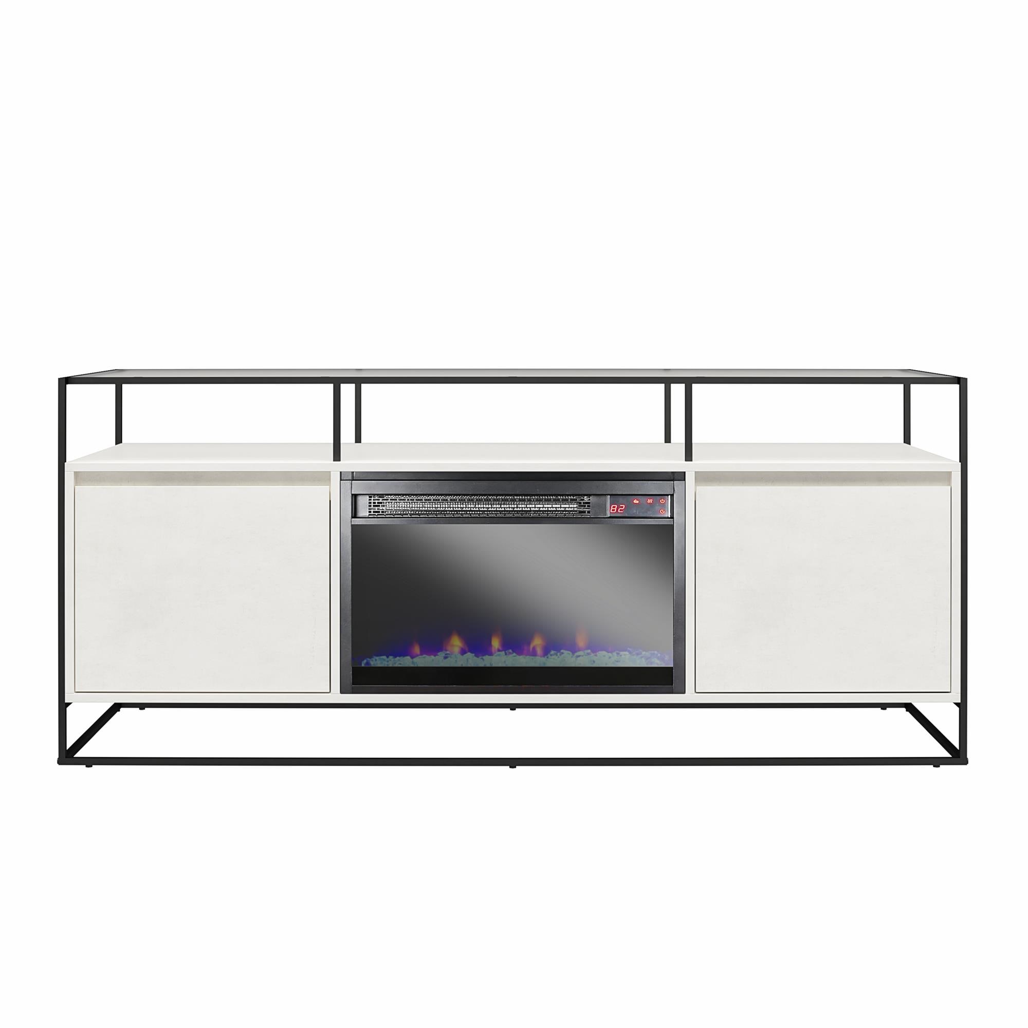 Ameriwood Home 1935920COM 59.4-Inches W Plaster/Plaster TV Stand with Fan-forced Flat wall Electric Fireplace with Remote Control Included