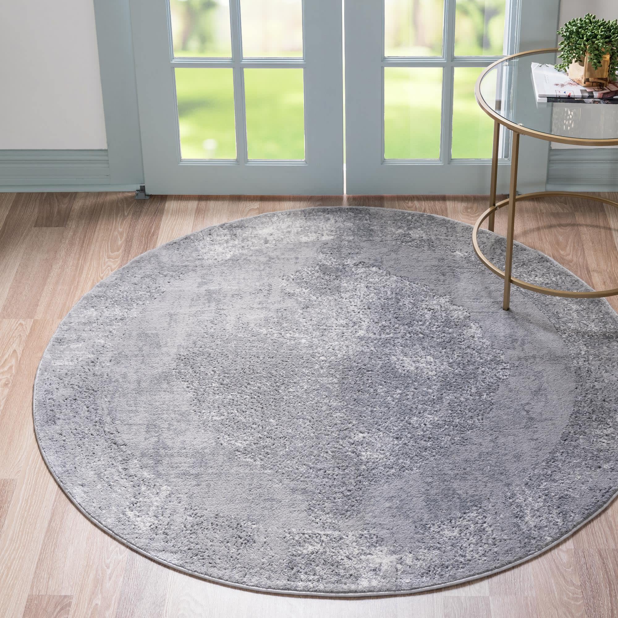 Unique Loom 3200436 Portland 8 x 8 (ft) Loomed Polypropylene Gray Round Indoor Medallion Area rug