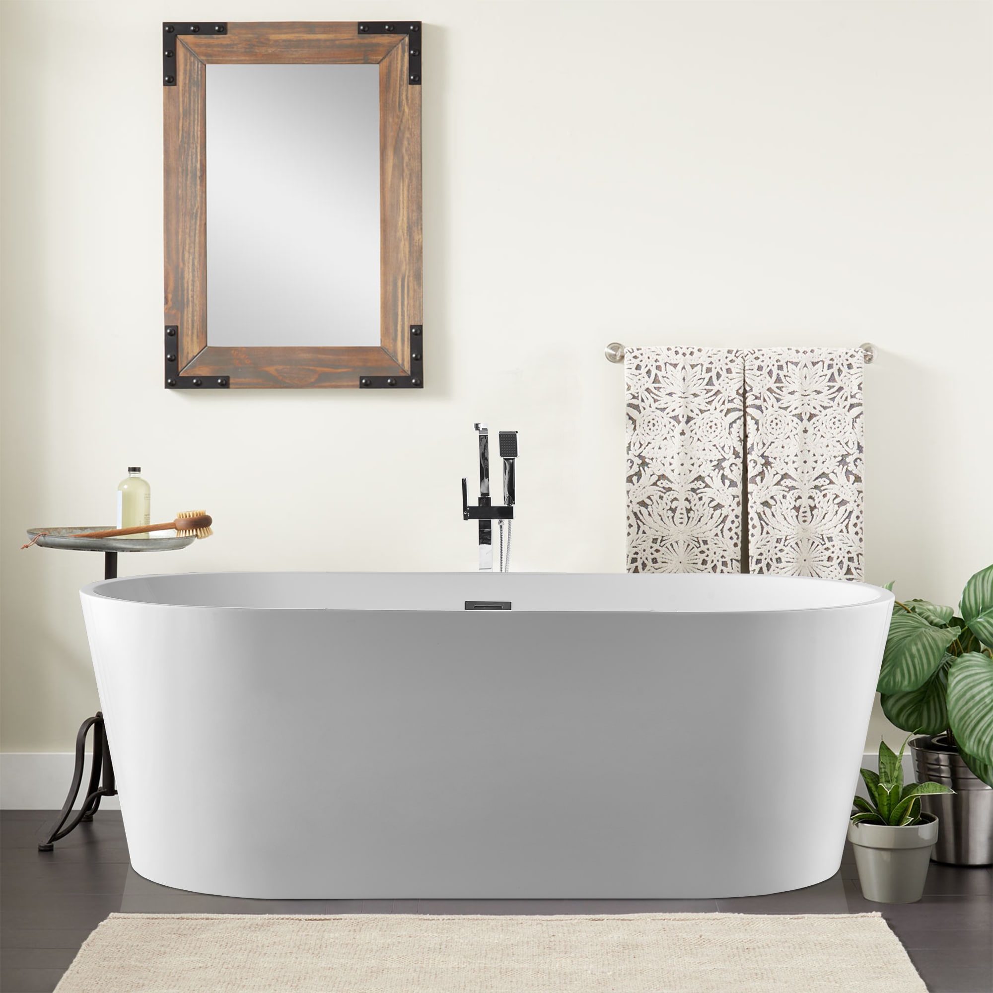 Vanity Art VA6901-L 32-in x 67-in White/Polished Chrome Acrylic Oval Freestanding Soaking bathtub ( Center Drain )