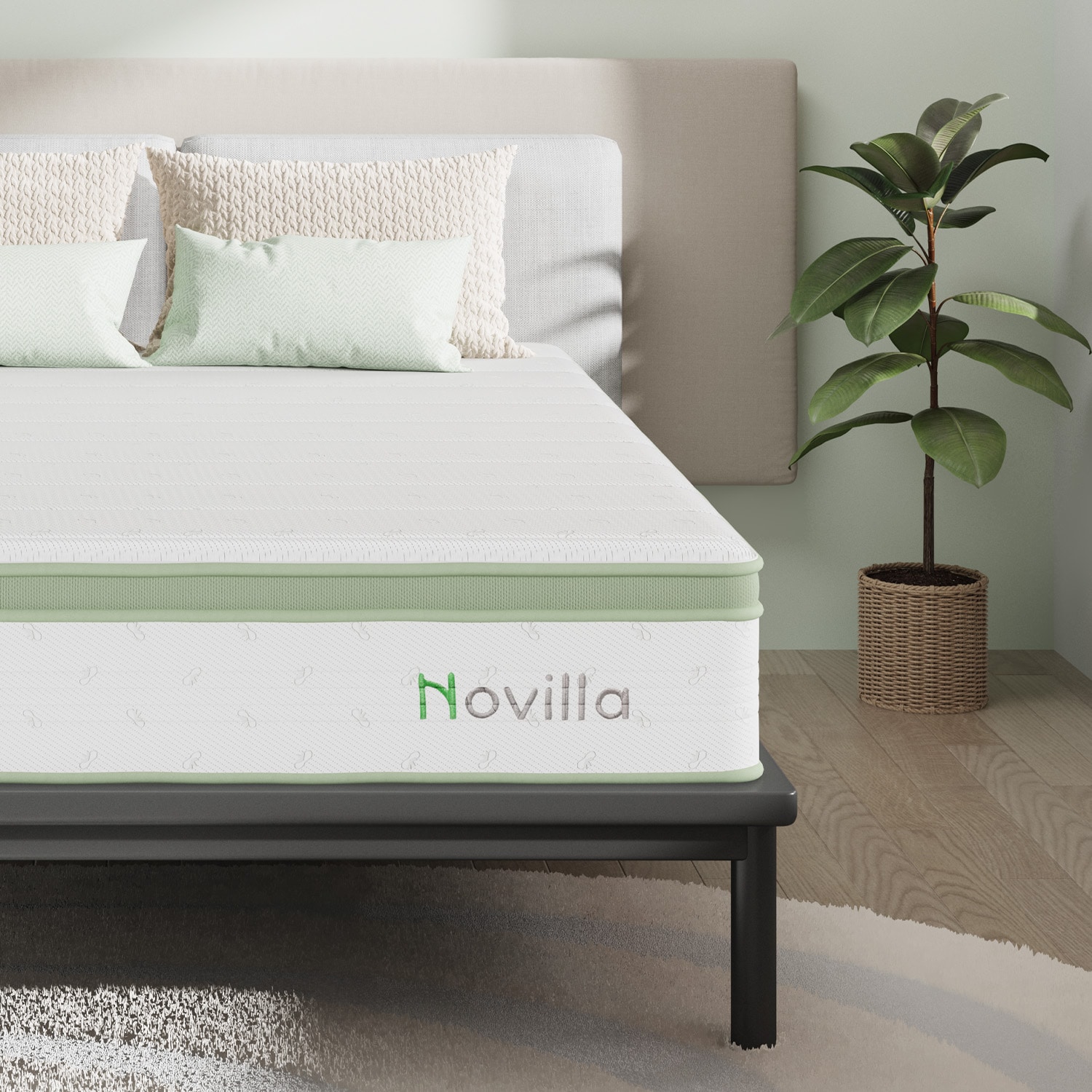 Novilla 10 in Queen Hybrid Memory Foam Coil Blend Pillow Top Mattress in a Box LW 10 Q N02044 at Lowes