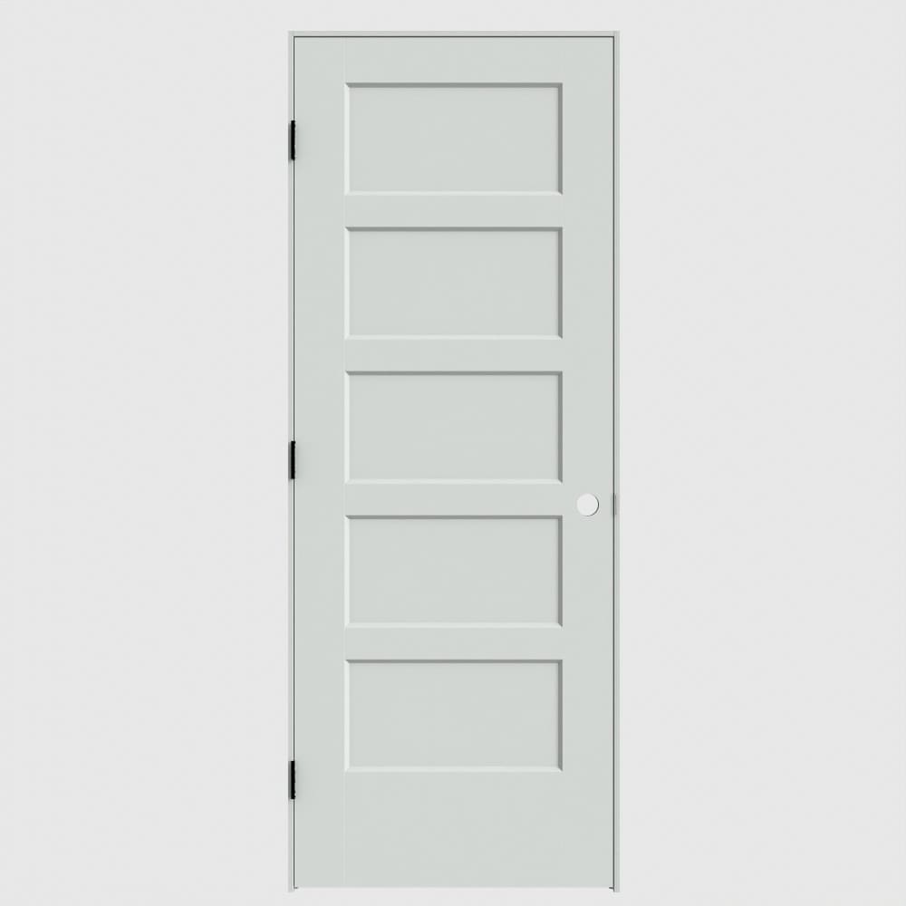 Masonite 640800 30-in x 80-in Primed Solid core 5-panel square Right hand Smooth Primed Molded composite Flat Jamb Single Prehung Interior Door