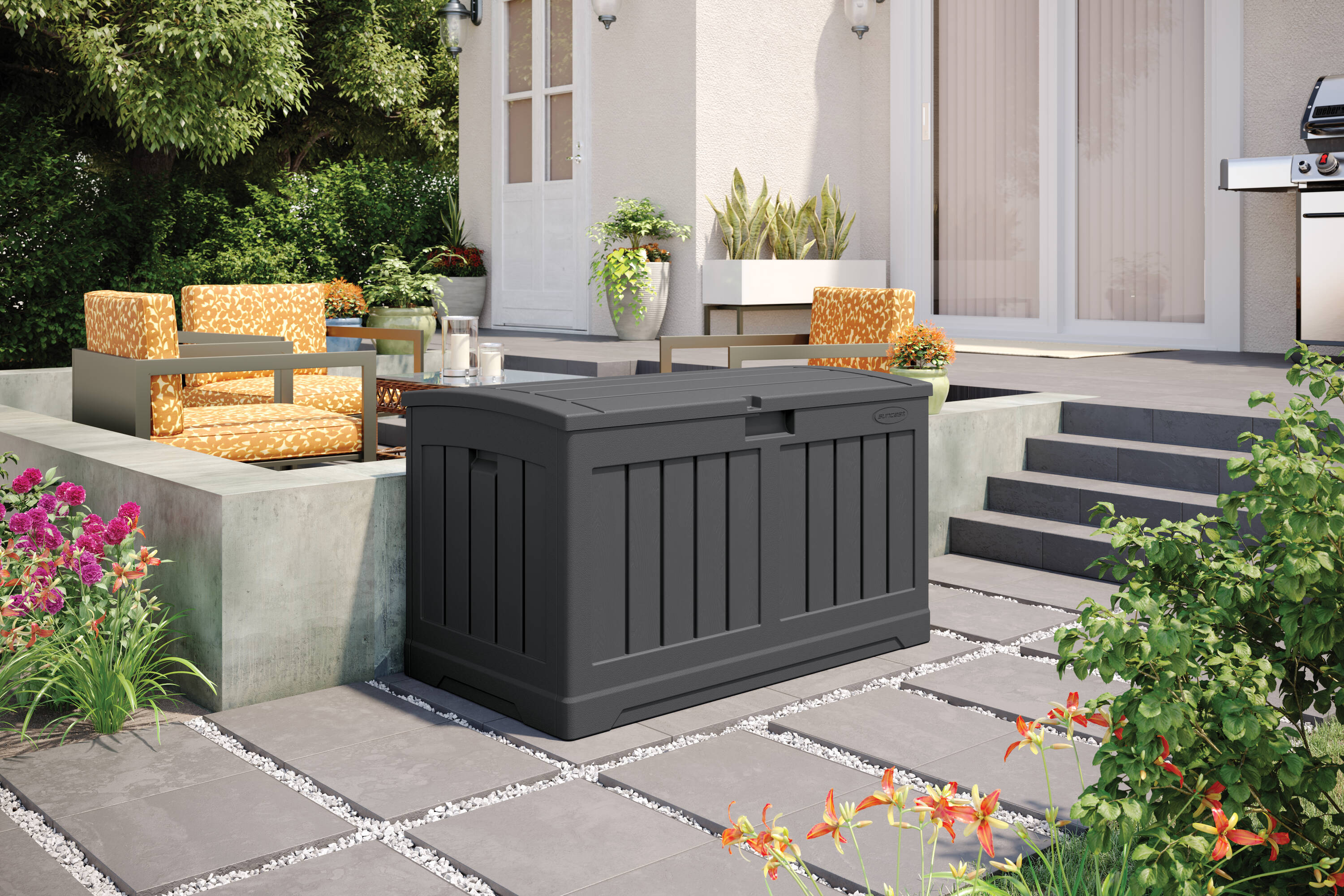 Suncast DB5025P Medium 20.25-in L x 36.75-in 50-Gallon Peppercorn Plastic Deck Box