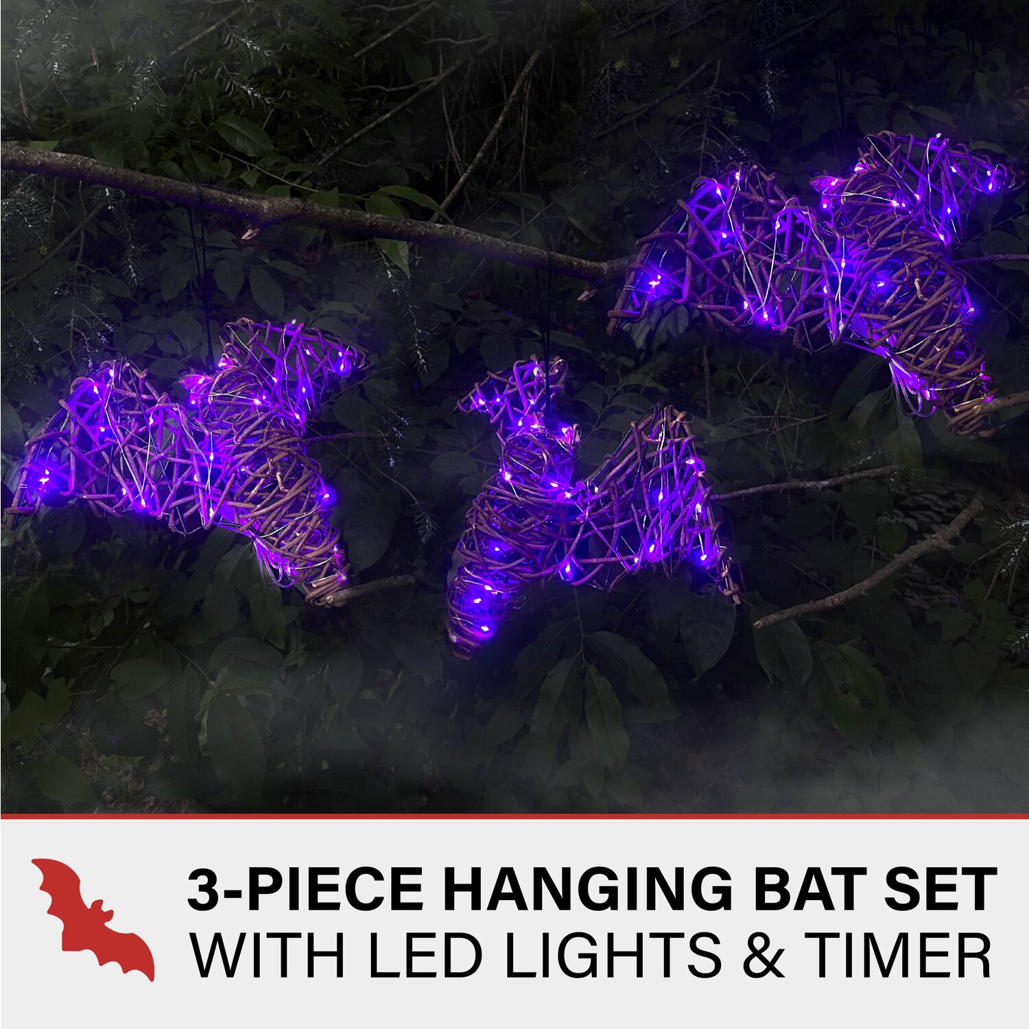 Haunted Hill Farm HHWOOD3BAT-1BR Halloween-String-Lights - View #2