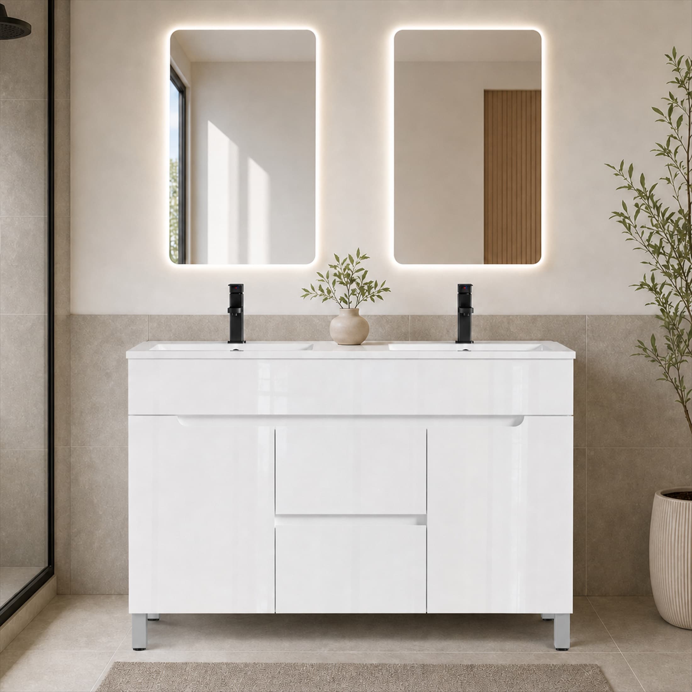 eclife White Bathroom Vanity with Integrated Composite Resin Top (Assembly Required)