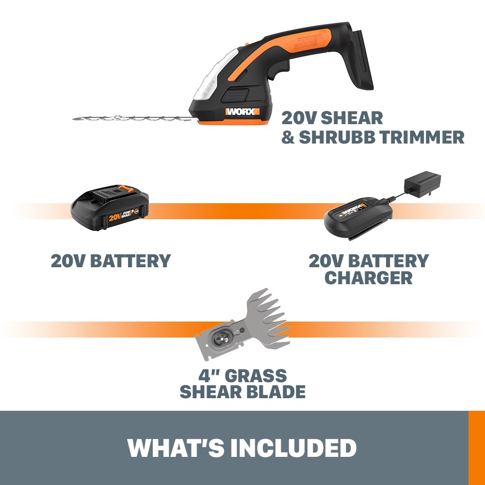 Worx WG801 20V Shear Shrubber Trimmer Battery and Charger Included 