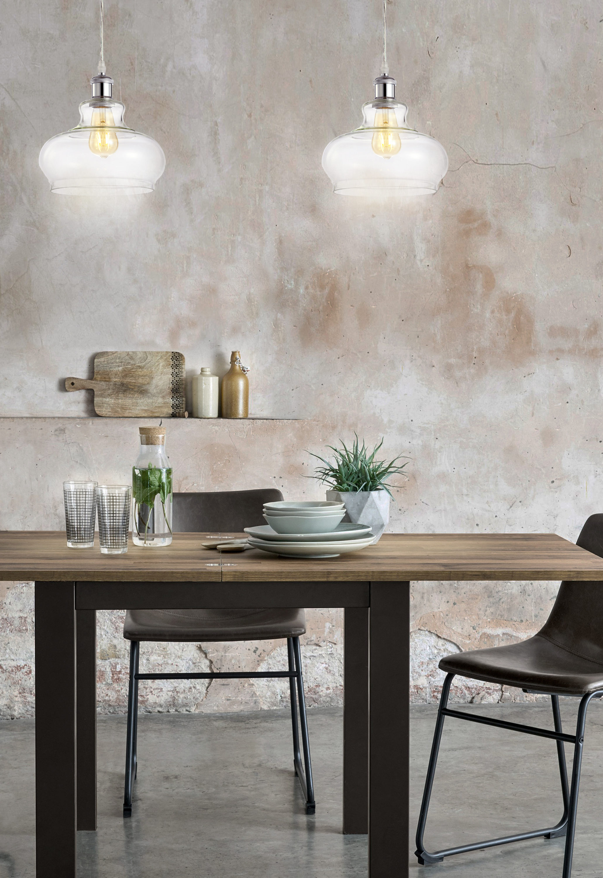 Adjustable Chrome Iron and Glass Bell Shade Pendant Light