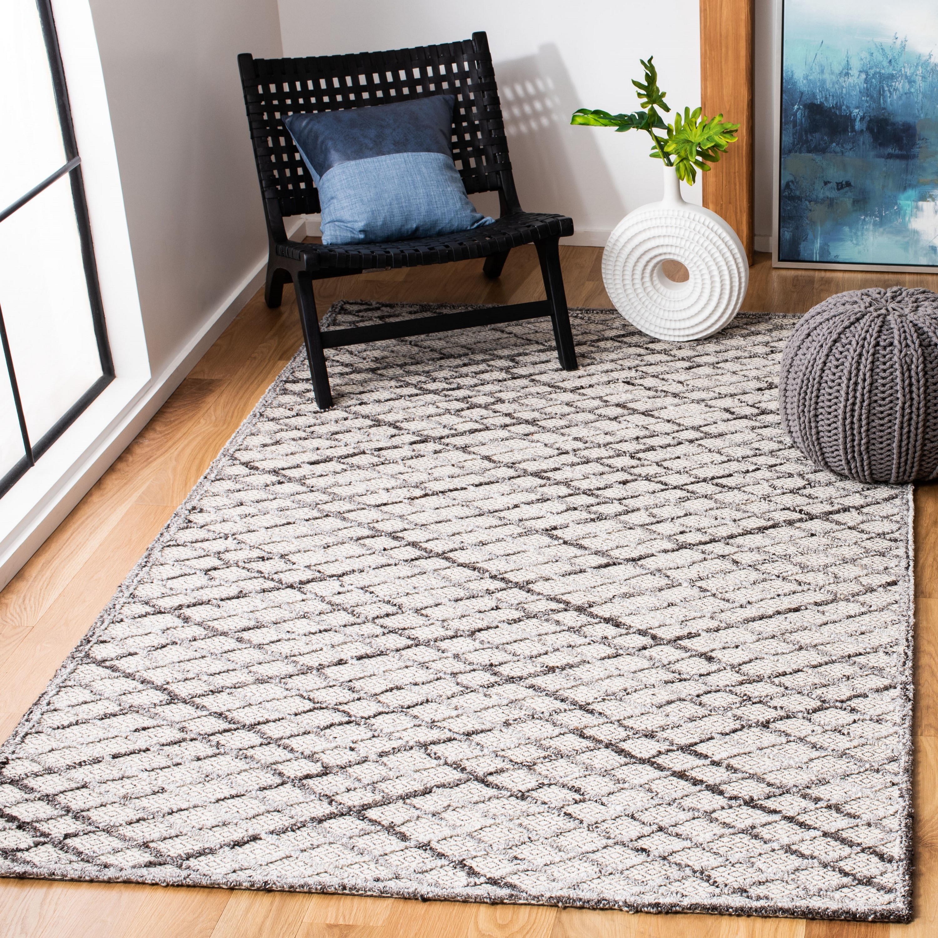 Safavieh TRC204F-4 Trace Mery 4 x 6 (ft) Tufted Wool Gray/Ivory Rectangular Indoor Geometric Bohemian/Eclectic Area rug