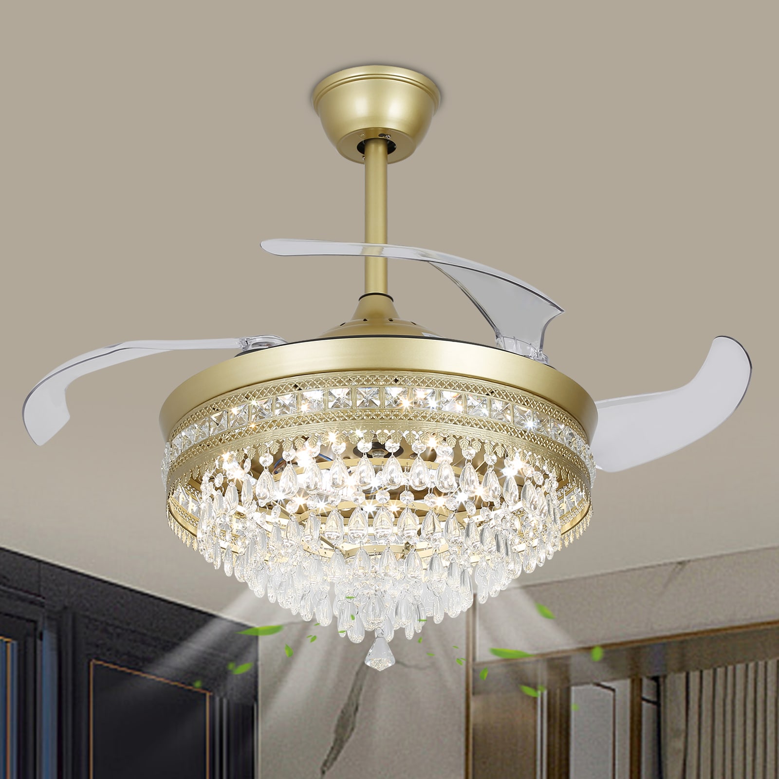 Oukaning JZUCOD-01280099 42-in Color-Changing Integrated LED Silver CJ135 with ABS Blades Ceiling Fan With Light - Remote Included ( 4 -Blade )