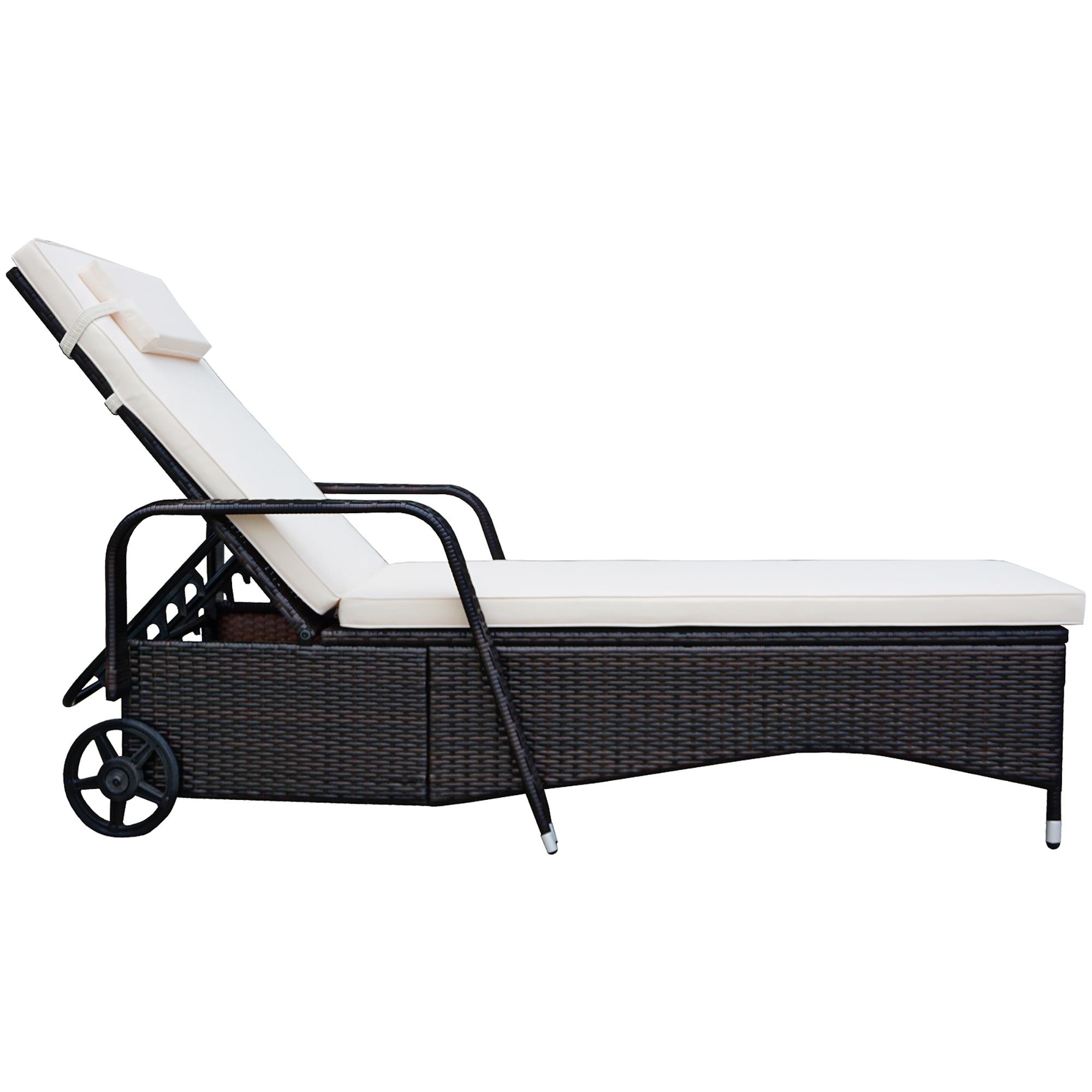 Modern Black Steel Chaise Lounge with White Cushions