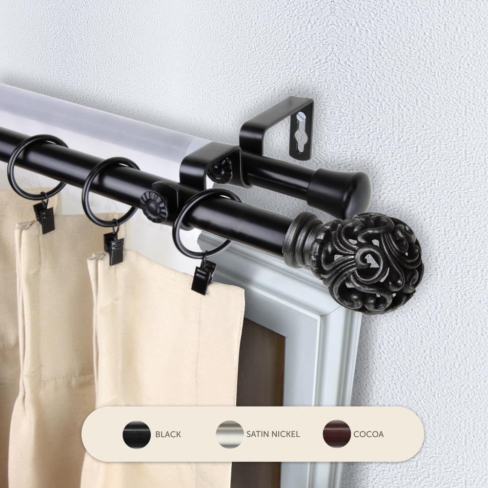 Hart & Harlow L4716-282 13/16-in Bisset 28-in to 48-in Black Steel Double curtain rod with Finials