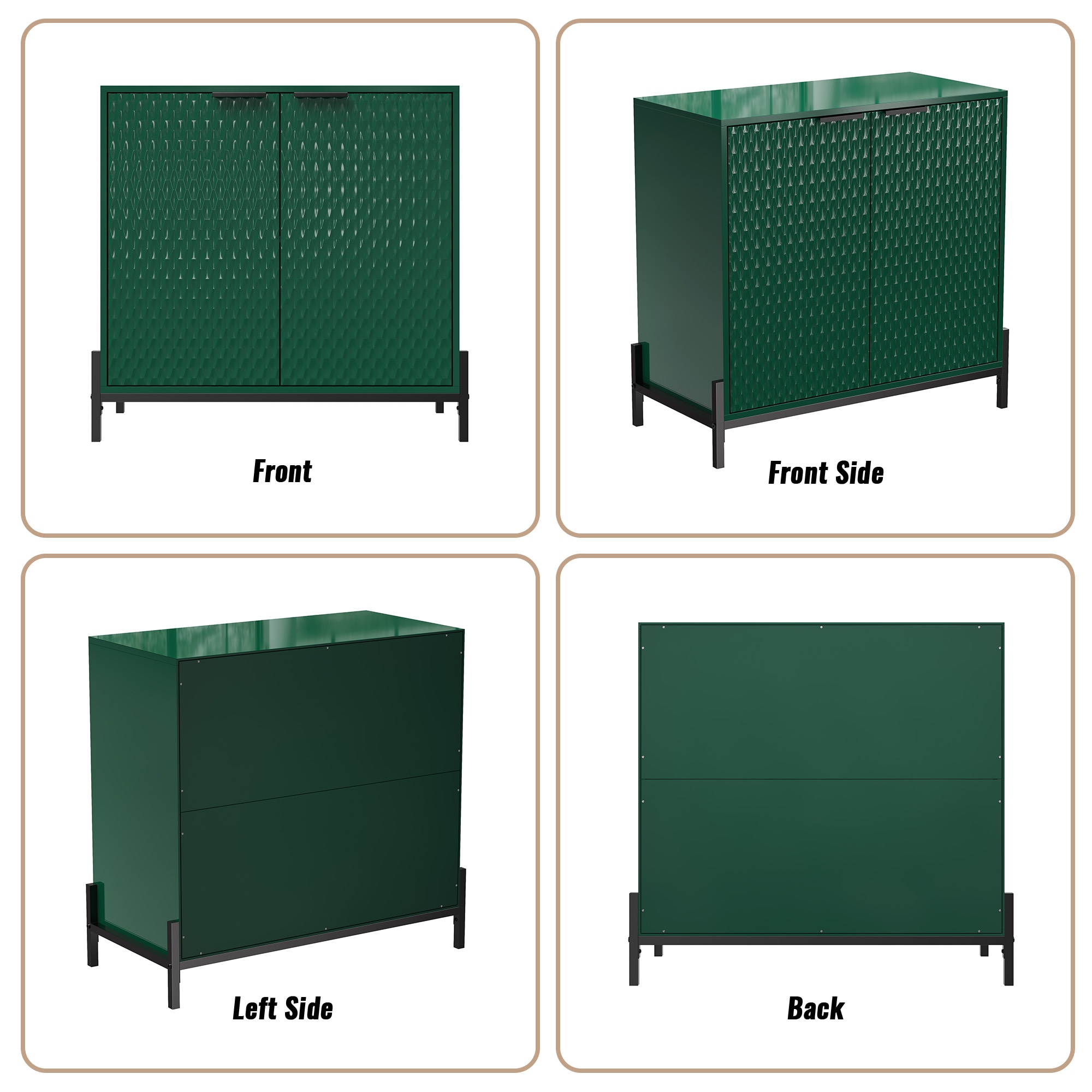 Green Glossy MDF Freestanding Accent Cabinet with Adjustable Shelving