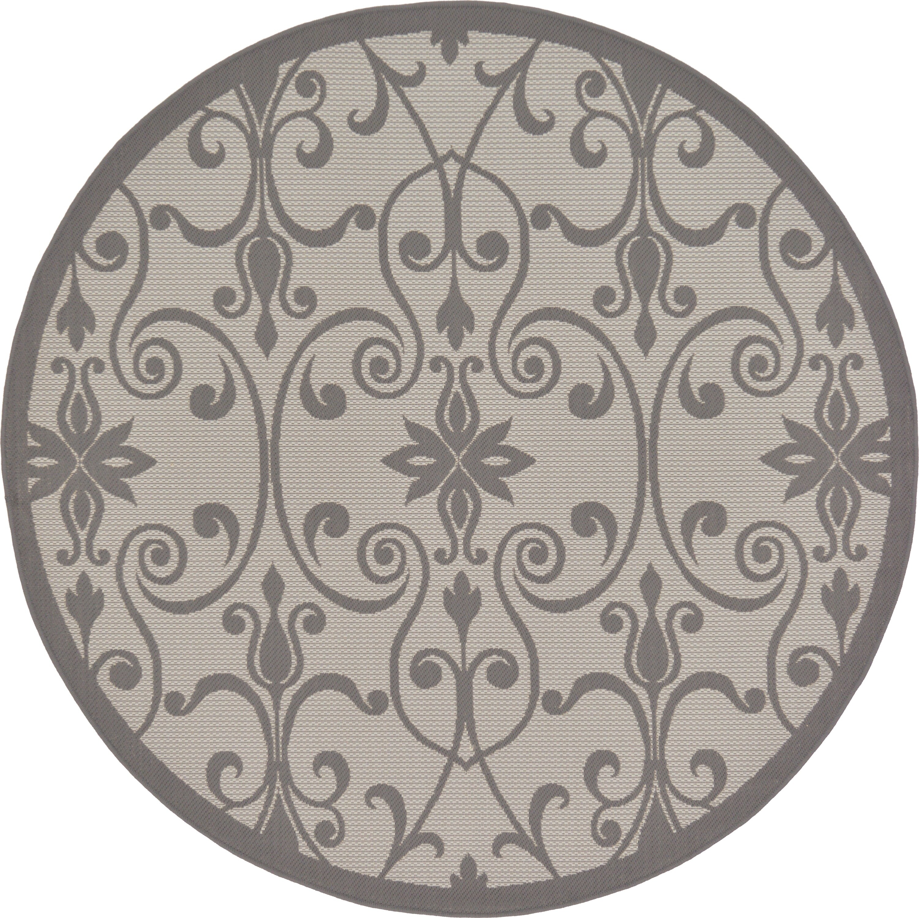 Unique Loom 3126593 Gate Outdoor 6 x 6 (ft) Loomed Polypropylene Gray/Dark Gray Round Indoor/Outdoor Damask Vintage Area rug