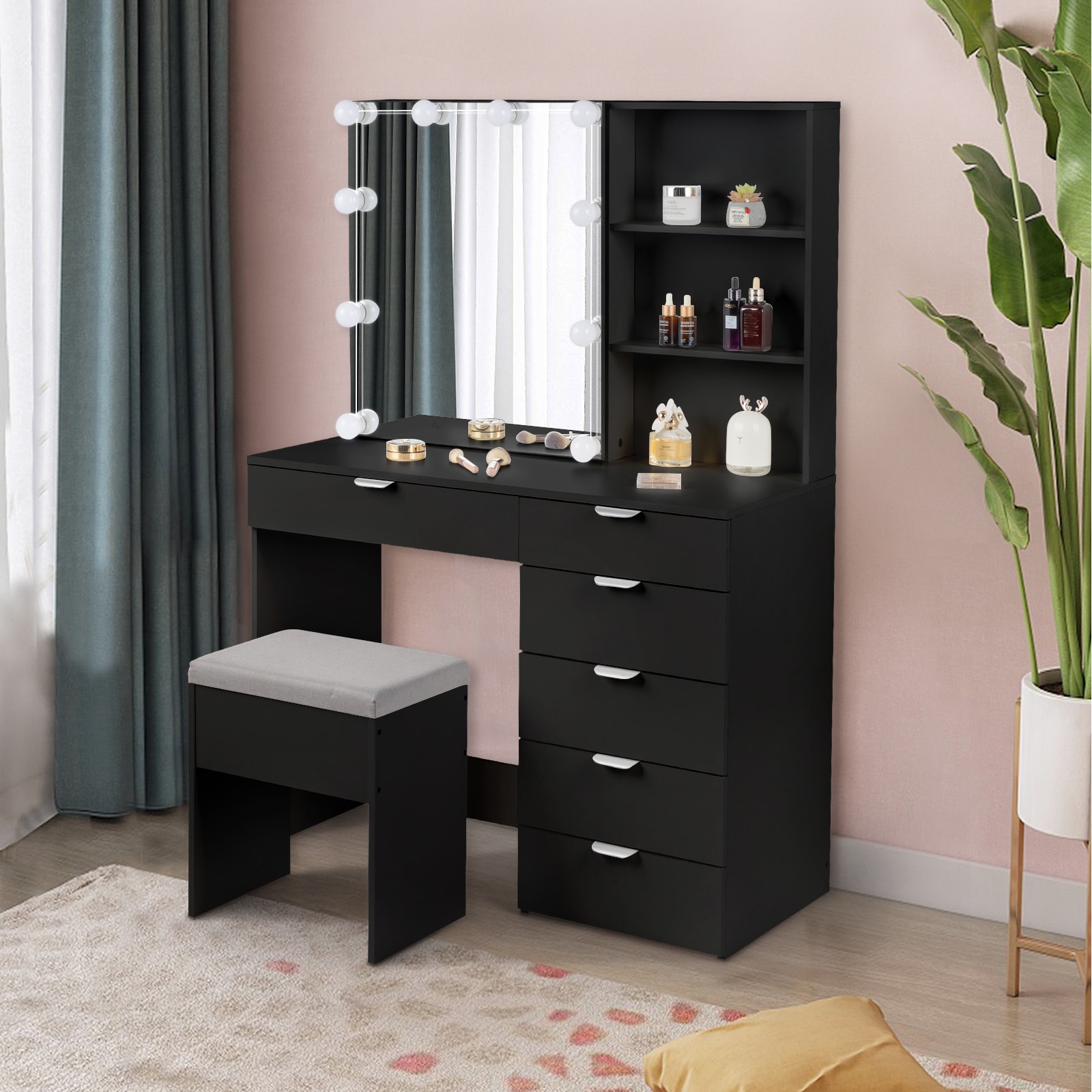 Winado LO1G52003401 43.3-in Black Makeup Vanity