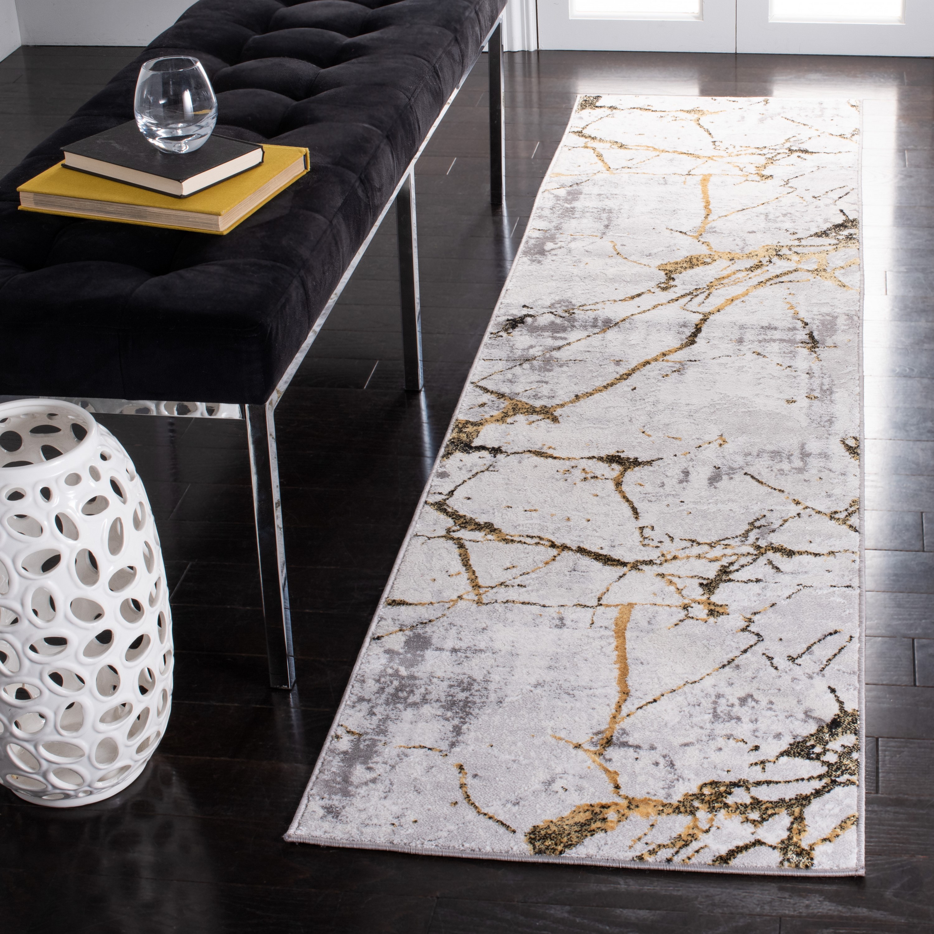 Safavieh ALA293G-28 Amelia Fietje 2 x 8 (ft) Loomed Synthetic Gray/Gold Rectangular Indoor Abstract Industrial Runner rug