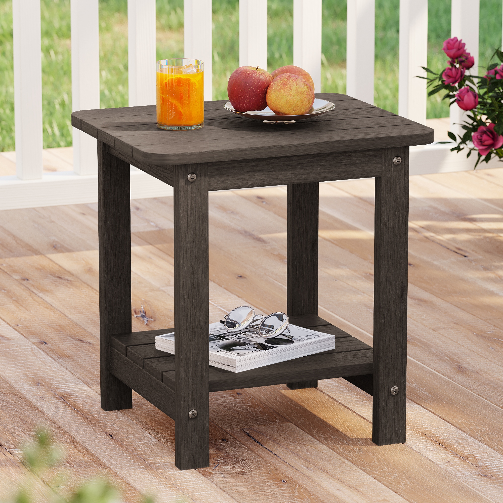 Patio End Table Rectangle Outdoor End Table 12.9-in W x 16.1-in L