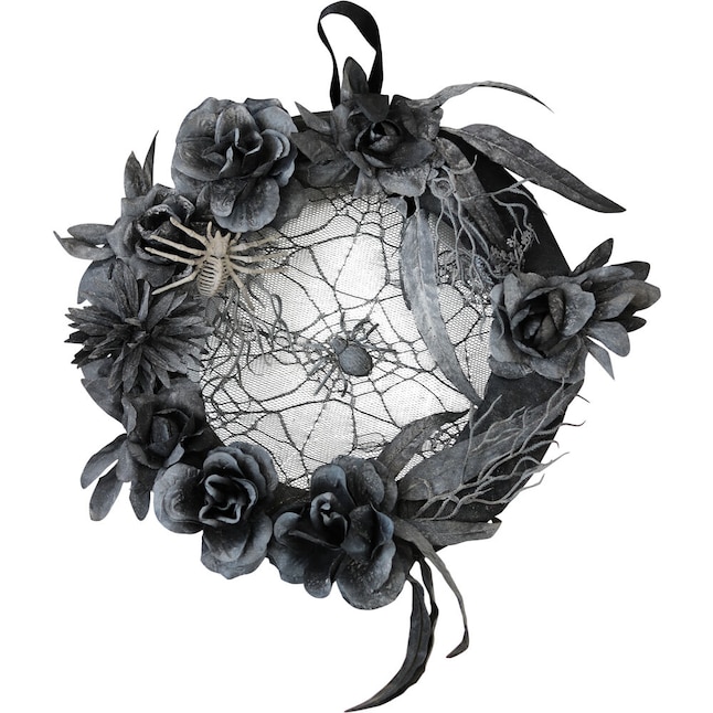 Haunted Hill Farm 1.42-ft 21-in Black Spider Artificial Wreath in the ...