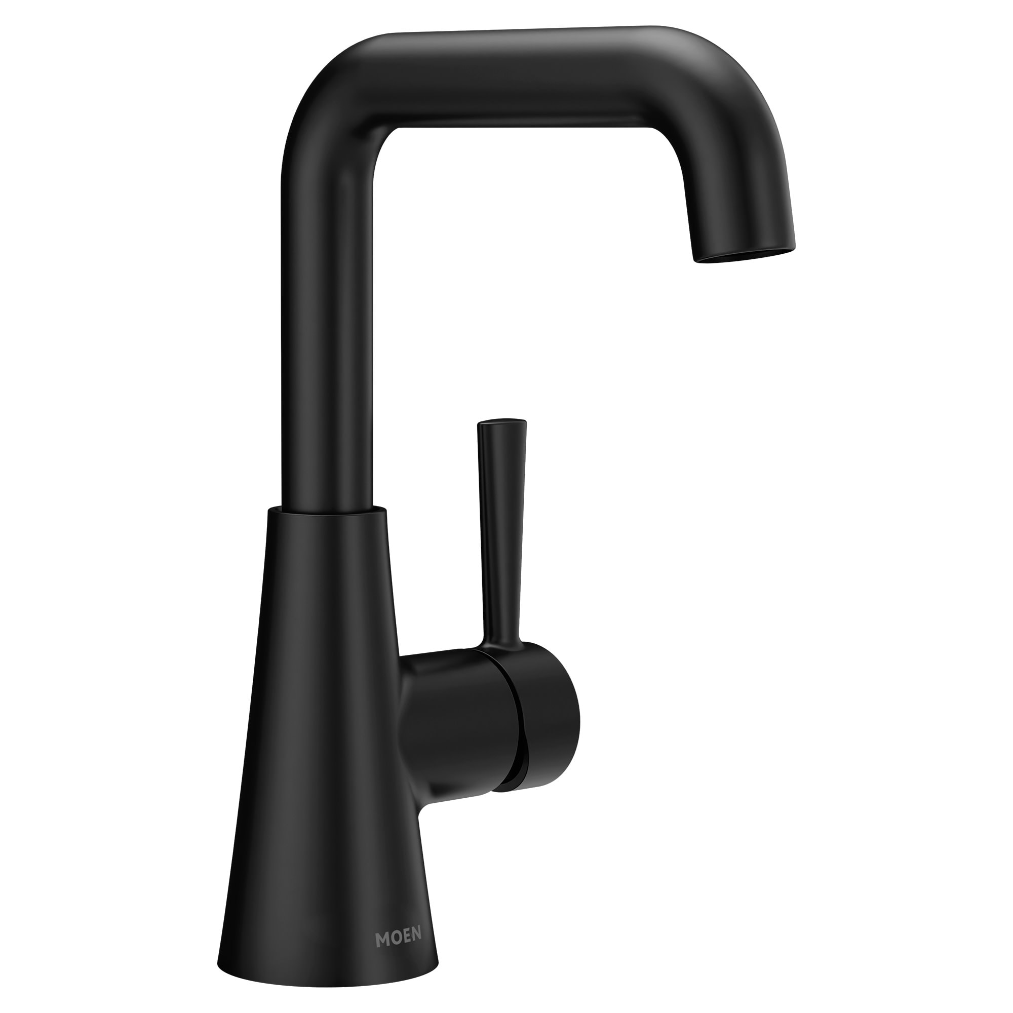 Moen 84024BL Ronan Matte Black Single hole 1-handle WaterSense High-arc Residential Handle Bathroom Sink Faucet with Drain with Deck Plate