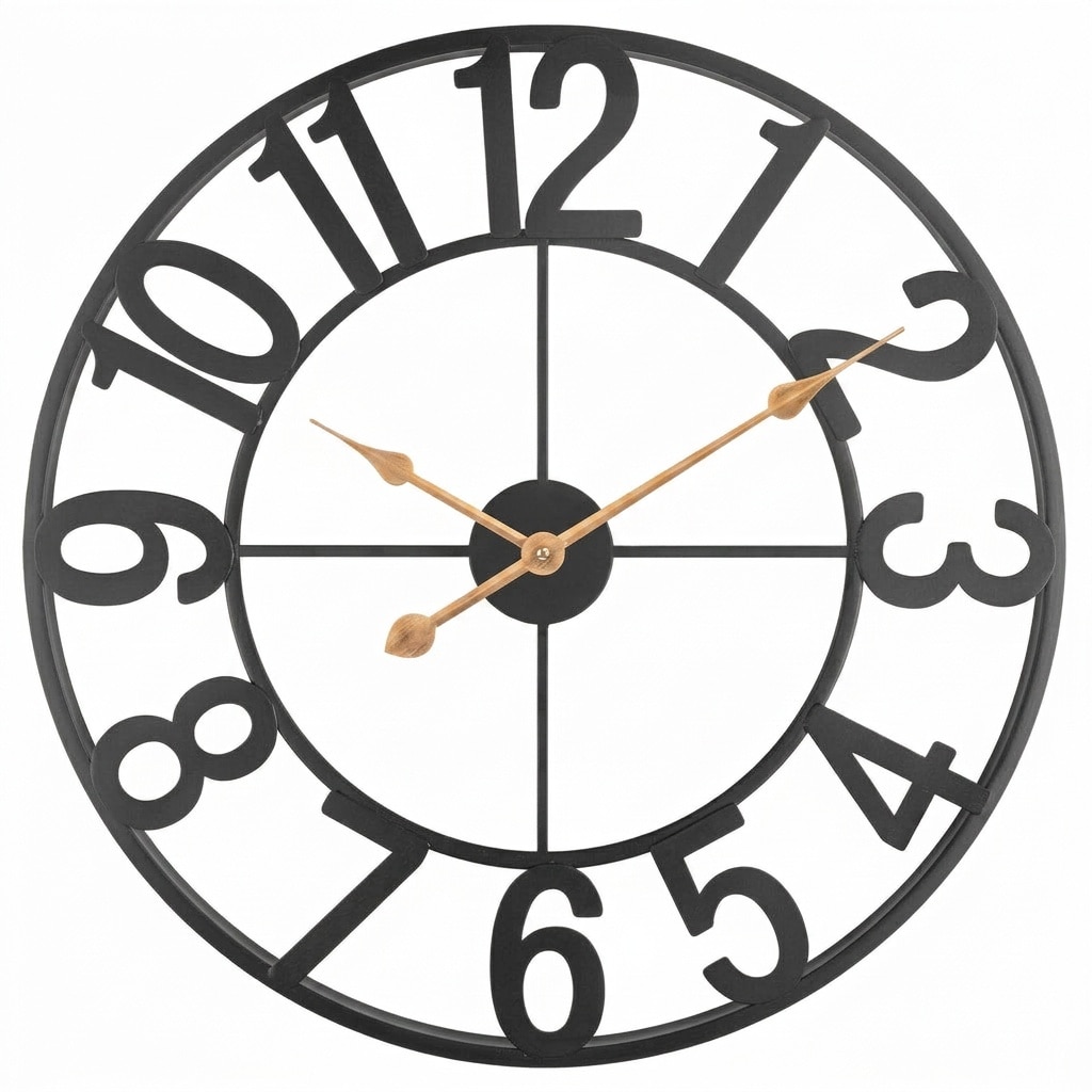 Etokfoks  14 in Black Outdoor Clock Vintage Metal Skeleton Wall Clock for Patio Garden Fence Pool European Style