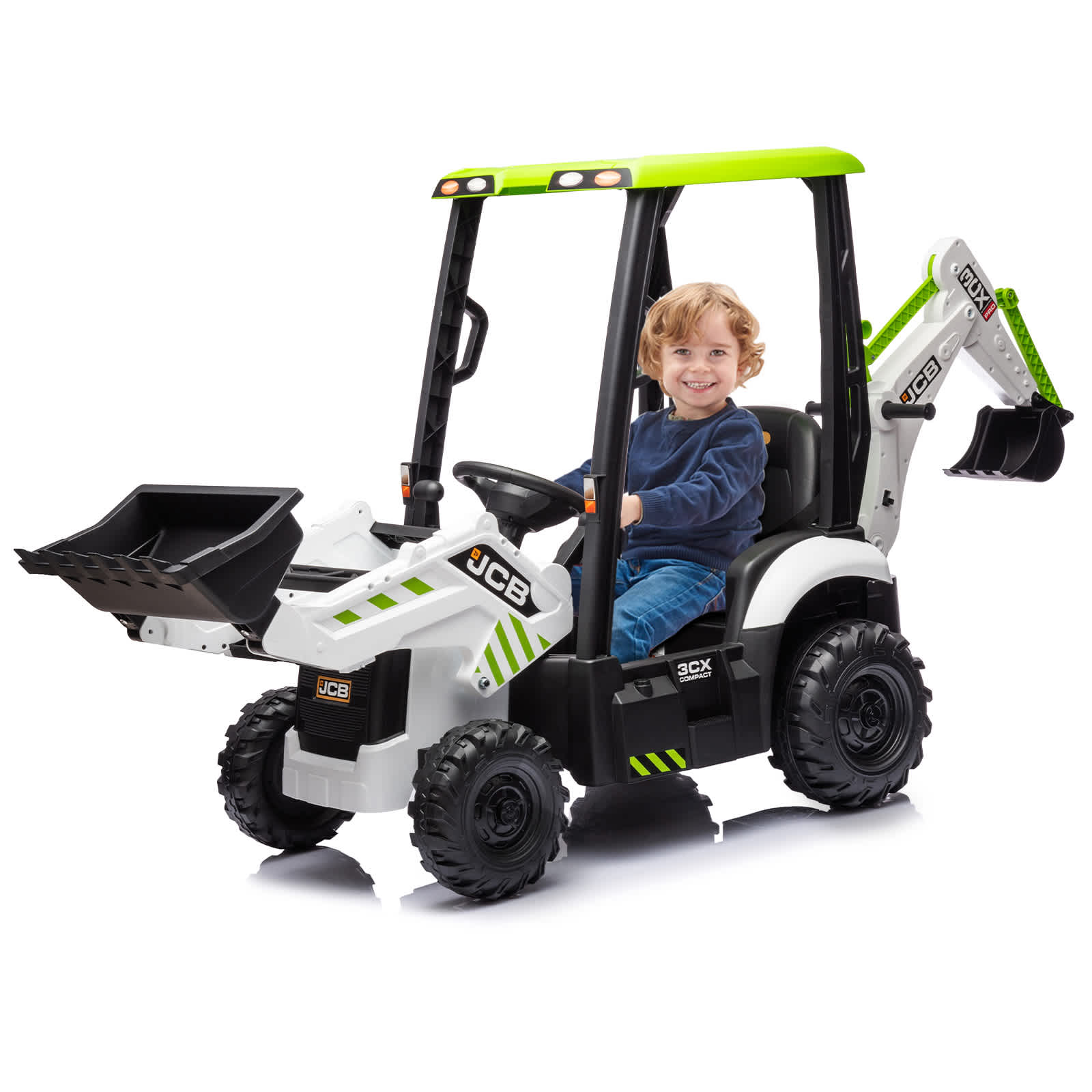 Qeetex TOYPTO0YTKPGY8 Hetoy 4 In 1 Ride On Excavator And Bulldozer Electric Construction Vehicle With Remote Control Adjustable Seat And Durable Wheels White
