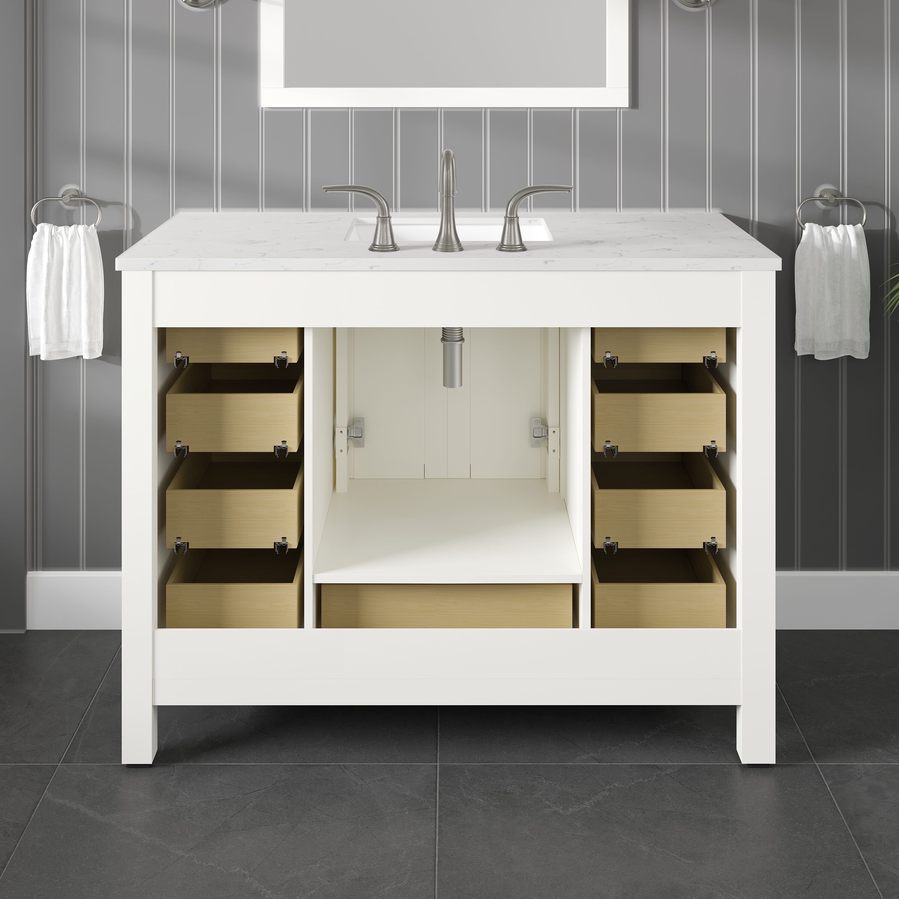 Aberdeen 42" White Marble Single Bathroom Vanity