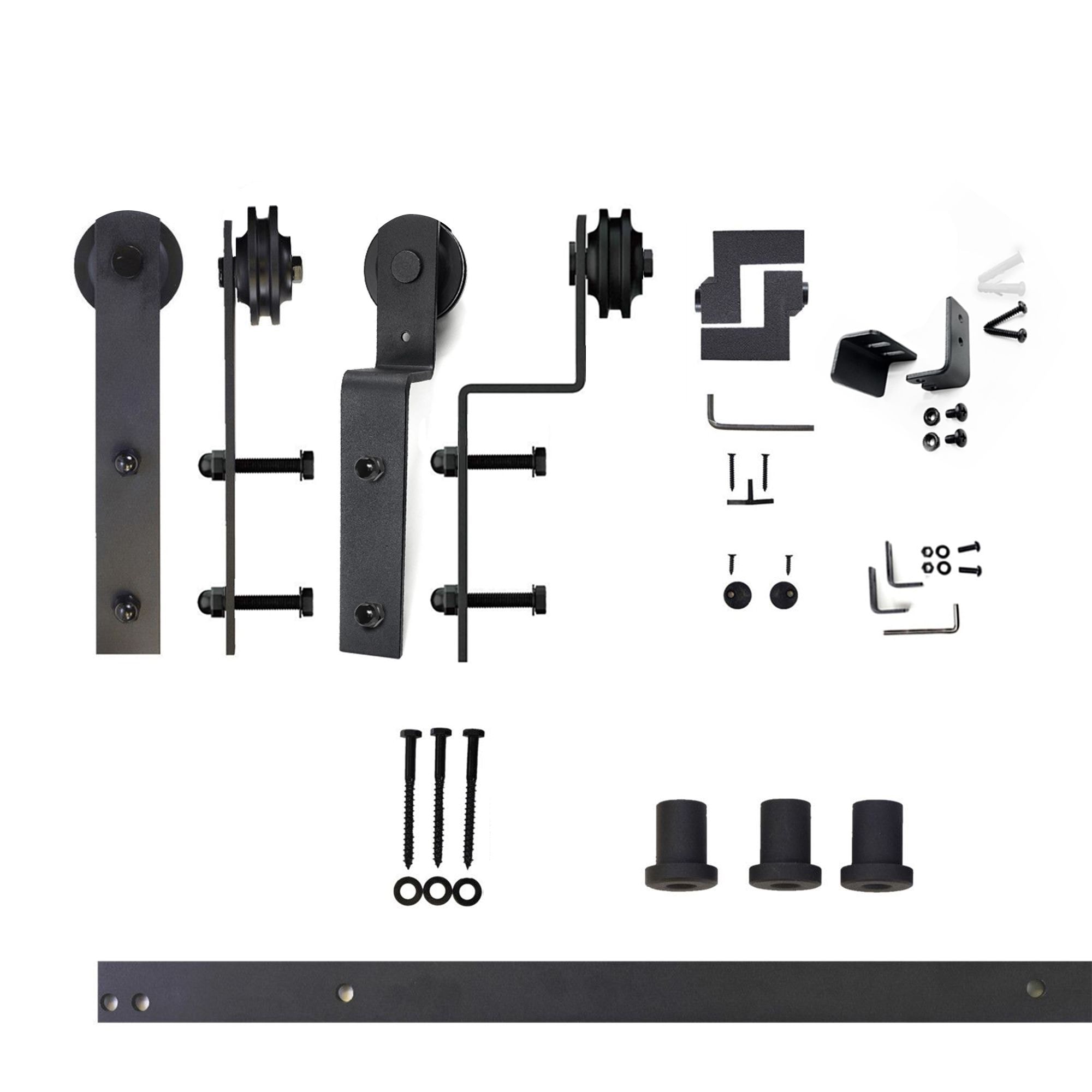 HOMACER 72-in Rustic Black Indoor I-strap Double Bypass Barn Door Hardware Kit ZT5TGH072C Sansujyuku sansujyuku.com