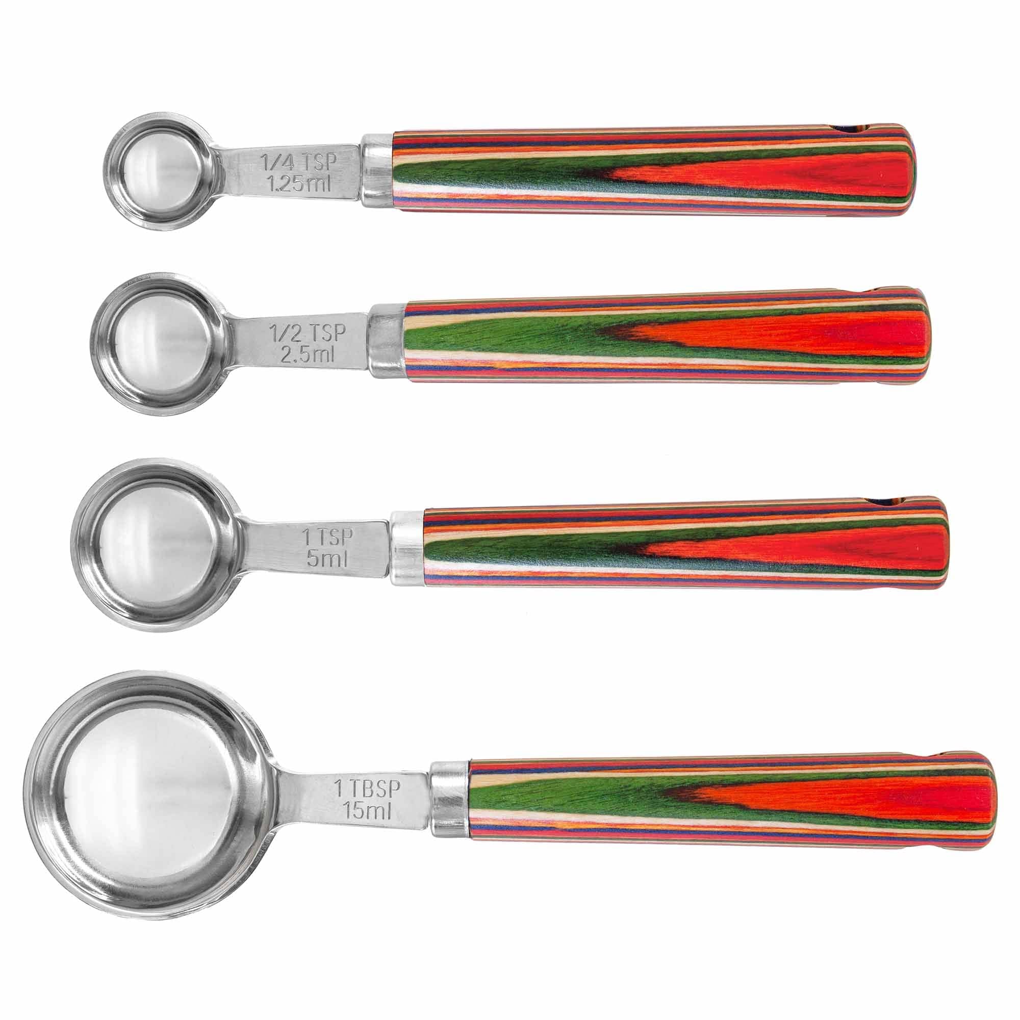 Totally Bamboo Baltique Marrakesh 4-Piece Stainless Steel Measuring Spoon Set with Wood Handle