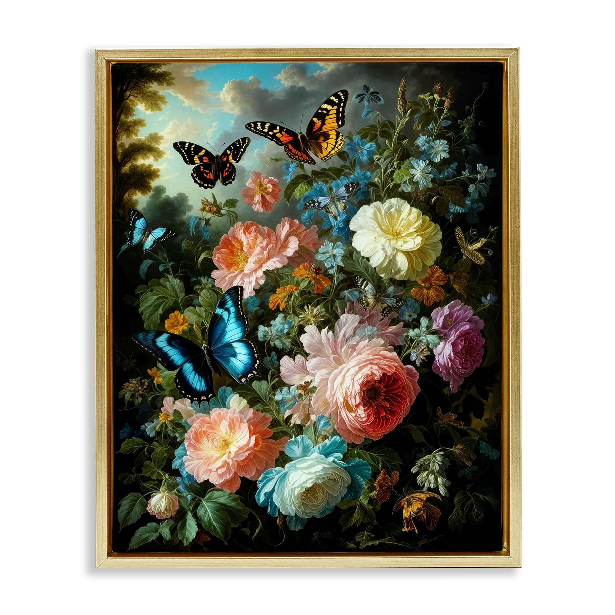 Stupell Industries BT-395-FFG-24X30 Blooming Roses and Monarch Butterflies Gold Framed Floater Canvas Wall Art By Tabz Jones 25 x 31