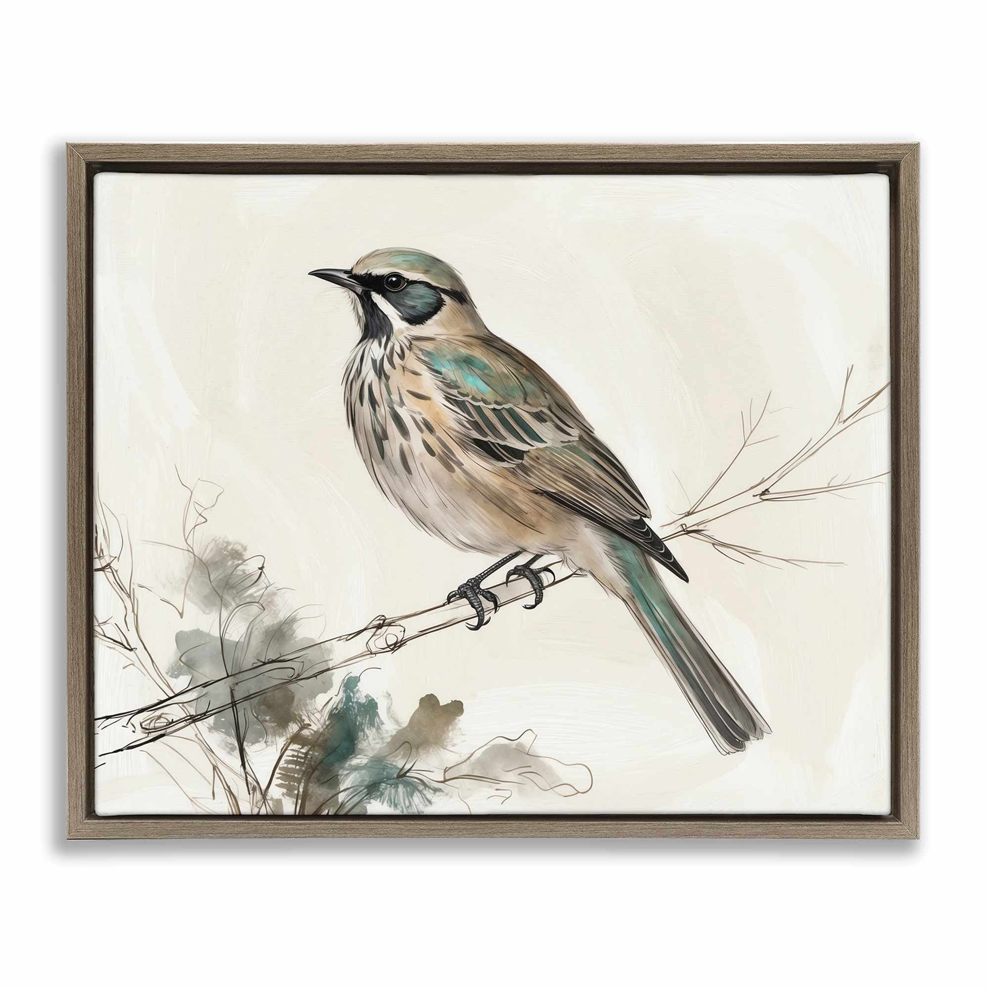 Stupell Industries BT-780-FFE-16X20 Perched Bird Illustration Brown Framed Floater Canvas Wall Art By LSR Creative Studio 21 x 17