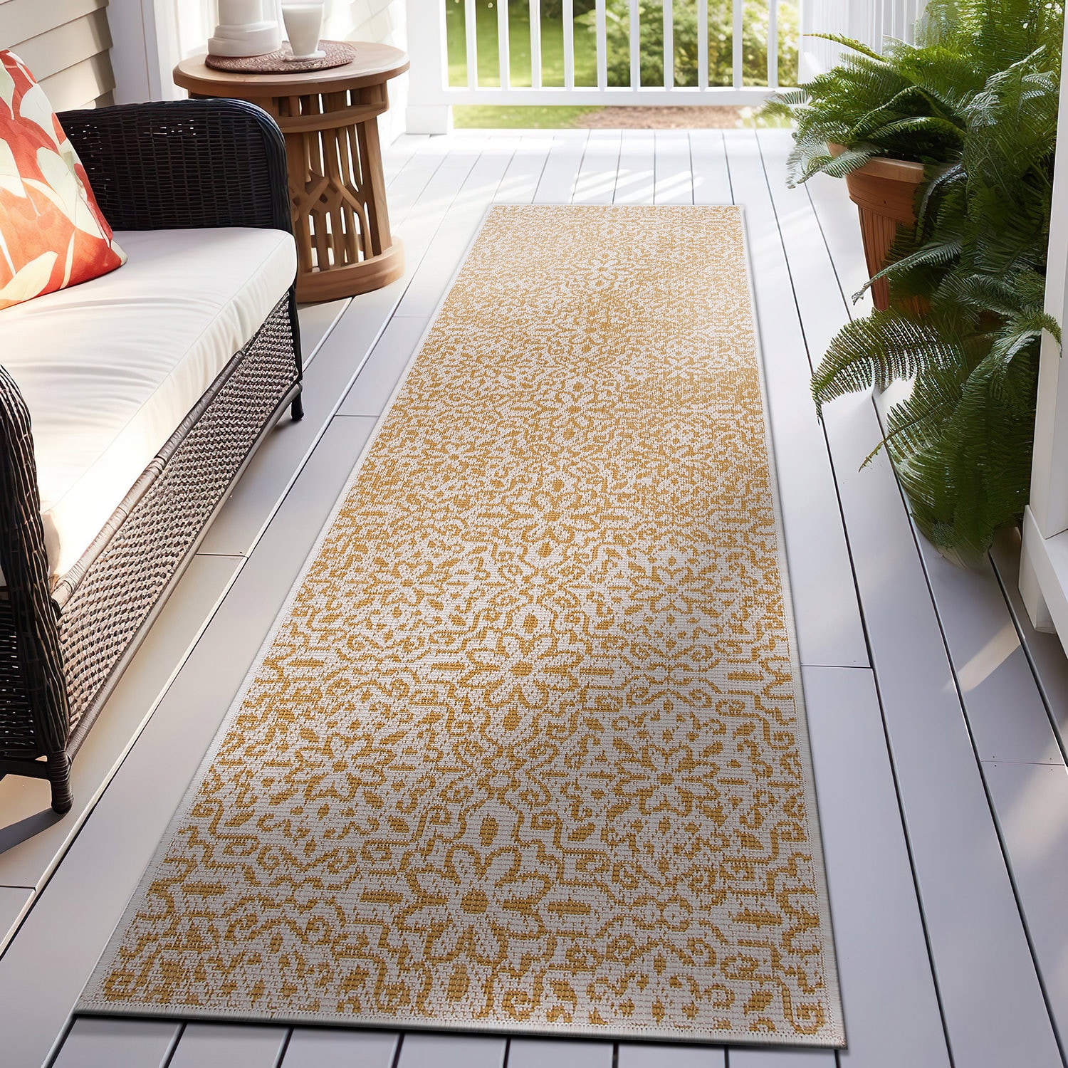 World Rug Gallery 4026YELLOW2X7 2 x 7 (ft) Loomed Synthetic Yellow Rectangular Indoor/Outdoor Floral/Botanical Runner rug