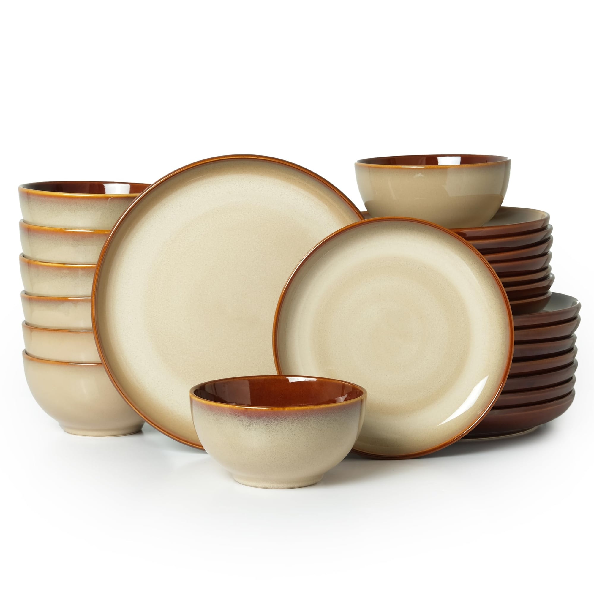 Aoibox  24 Piece Stoneware Dinnerware Set for 8 with Reactive Glaze Durable Chip Resistant Plates and Bowls
