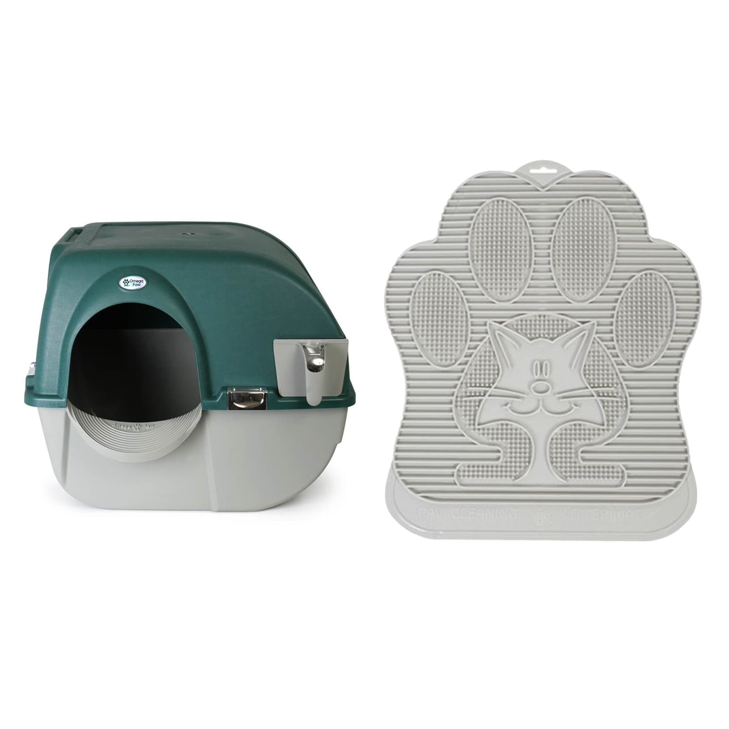 Omega Paw 265312 Green Plastic Self-Cleaning Covered Litter Box