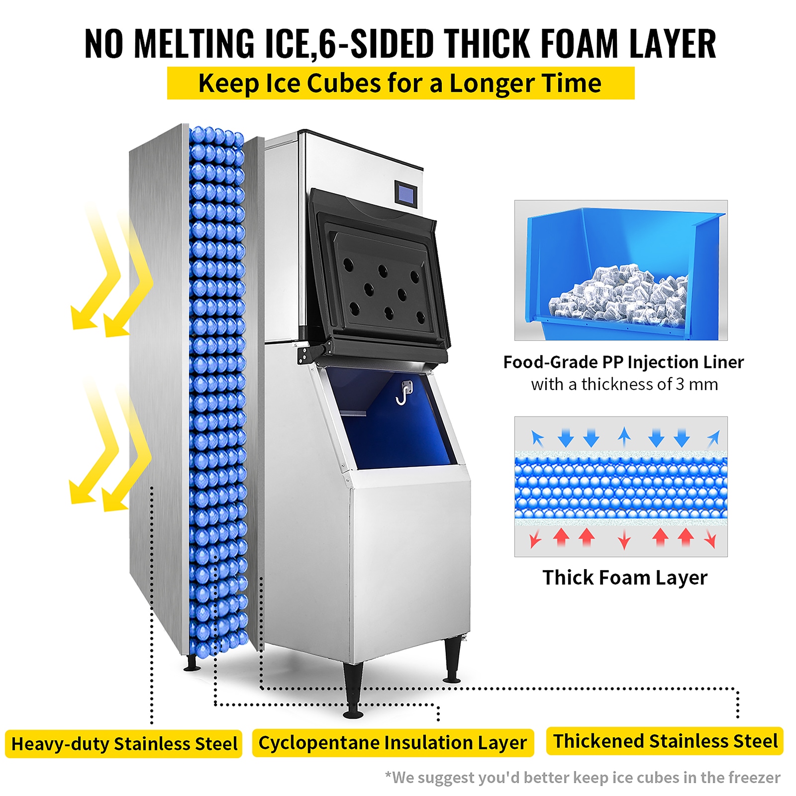 Tittla 24.3 in. 200 lbs. Built-in Ice Maker in Stainless Steel Flip-Up Door Scoop and Water Filter Blue LEDs Lighting, Silver/Stainless Steel HY90EF