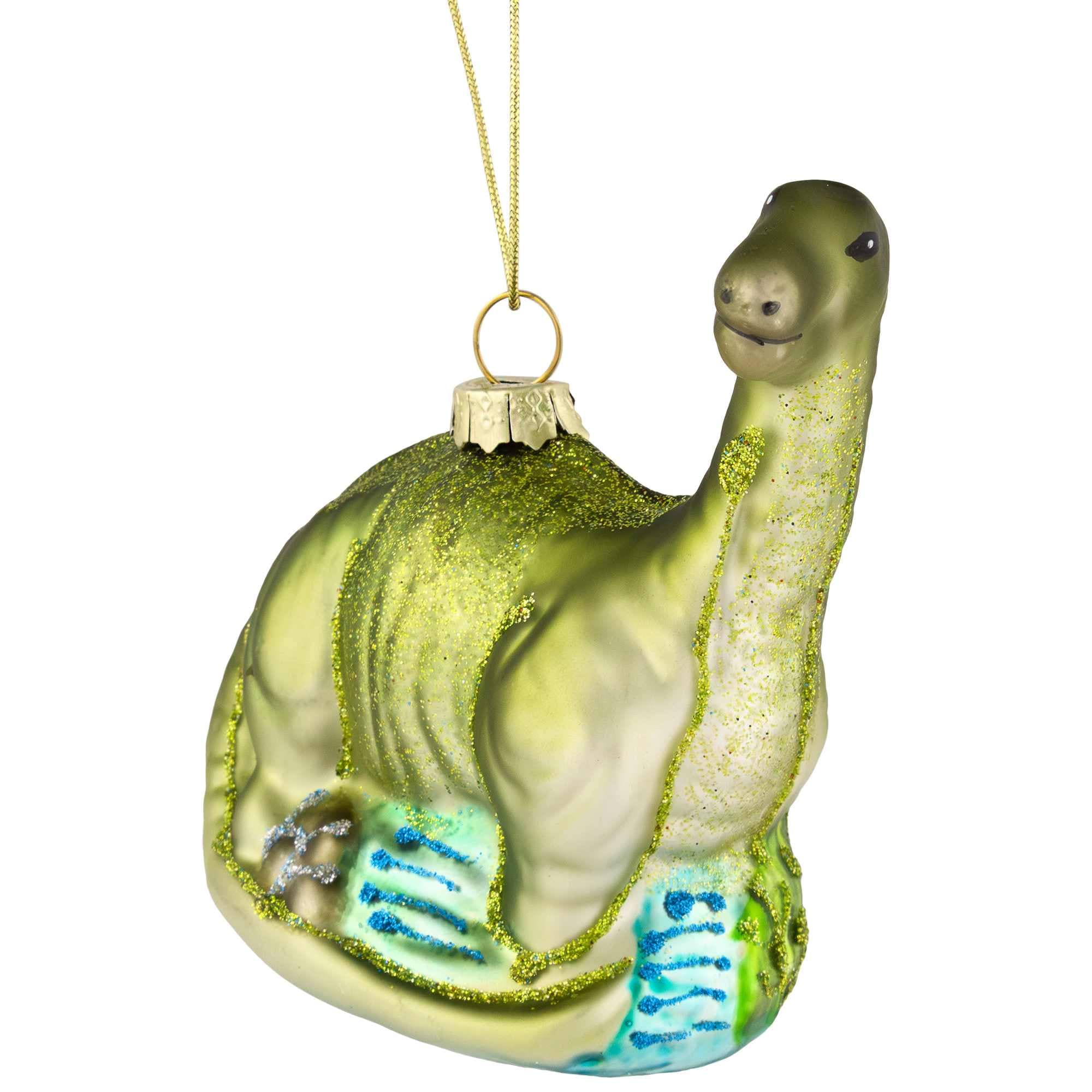 Northlight 4 inch Glittered Brontosaurus Dinosaur Glass Christmas Ornament