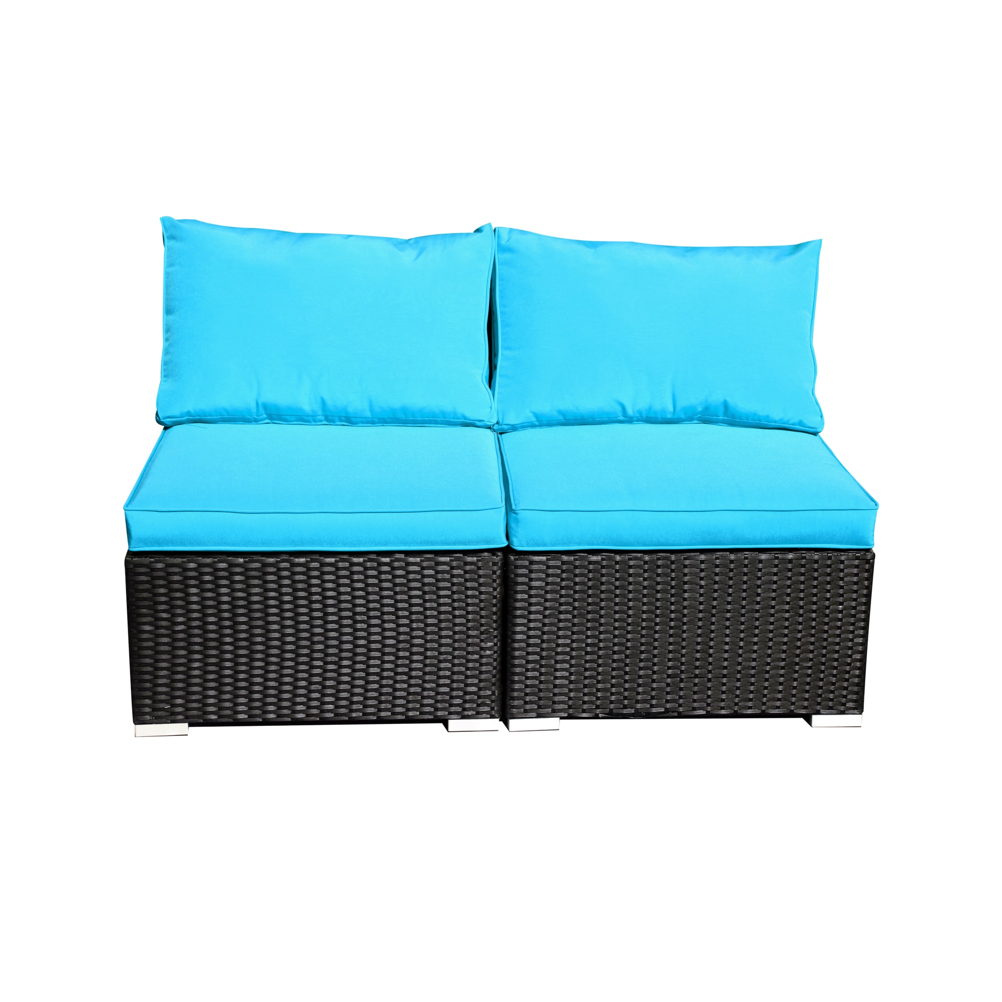 GDY Wicker Rattan Sofa 2-Piece Wicker Patio Conversation Set with Blue Cushions. Model GDOB-RS002BL