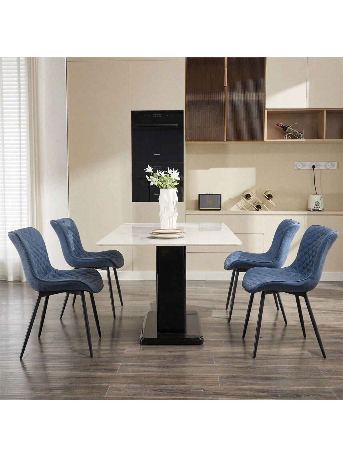 Qeetex PHO-13VIVX13-HF4 Upholstered Dining Chairs Set Of 2. Mid Century Modern Armless Kitchen Chair With Faux Leather and Back and Metal Legs. For Dining Room. Bedroom. Reception Waiting Room