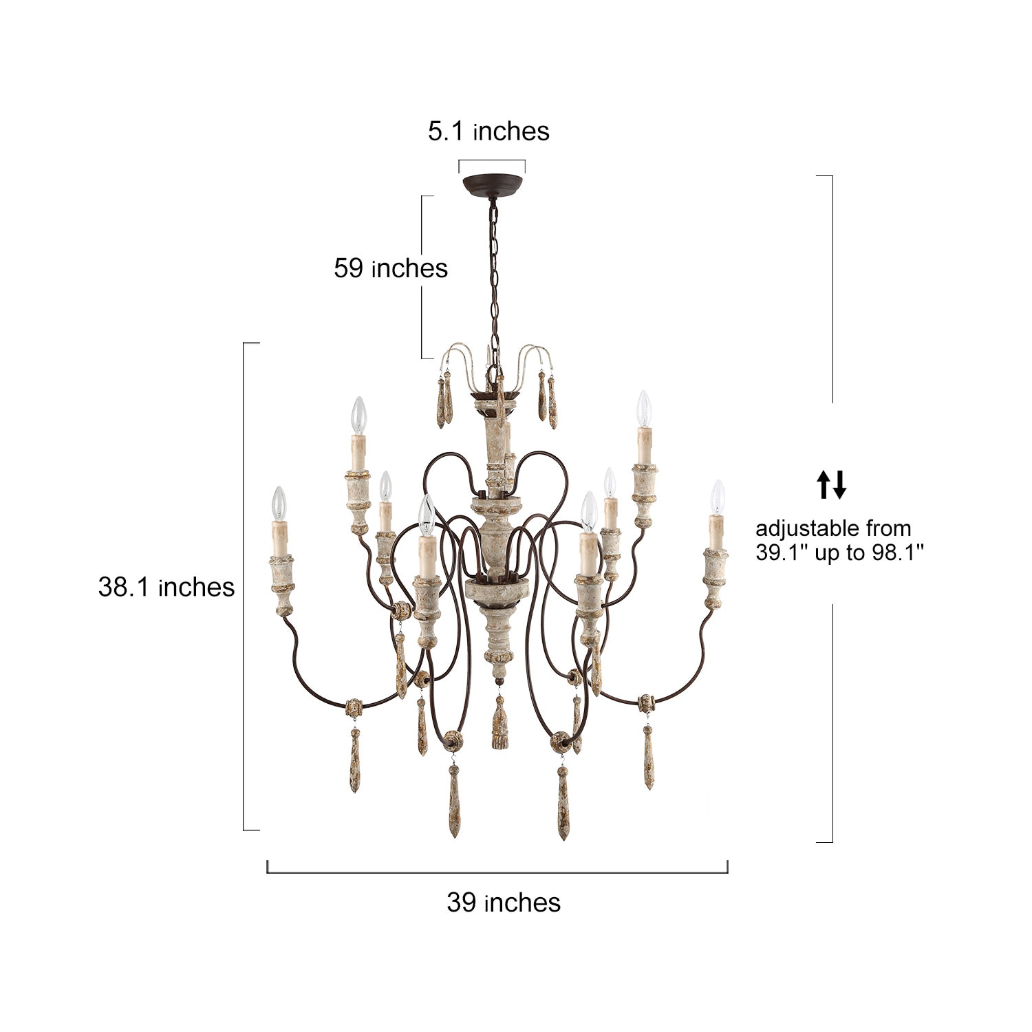 LNC Andromeda 9-Light Distressed White French Country/Cottage LED Dry ...