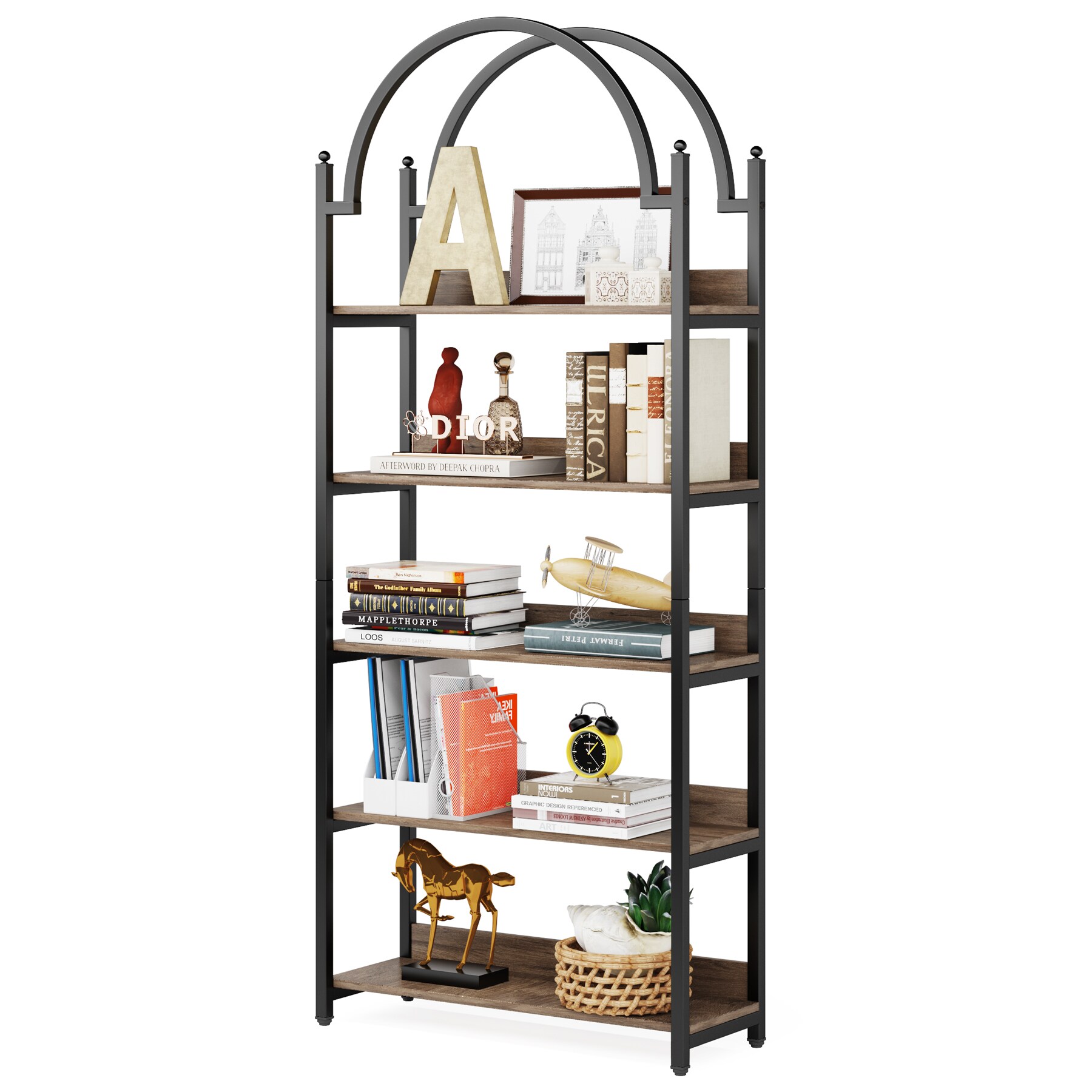 Tribesigns HOGA-JW0620 Brown Metal 5 -Shelf Bookcase ( 31.49-in W x 72.44-in H x 11.81-in D ) Finished