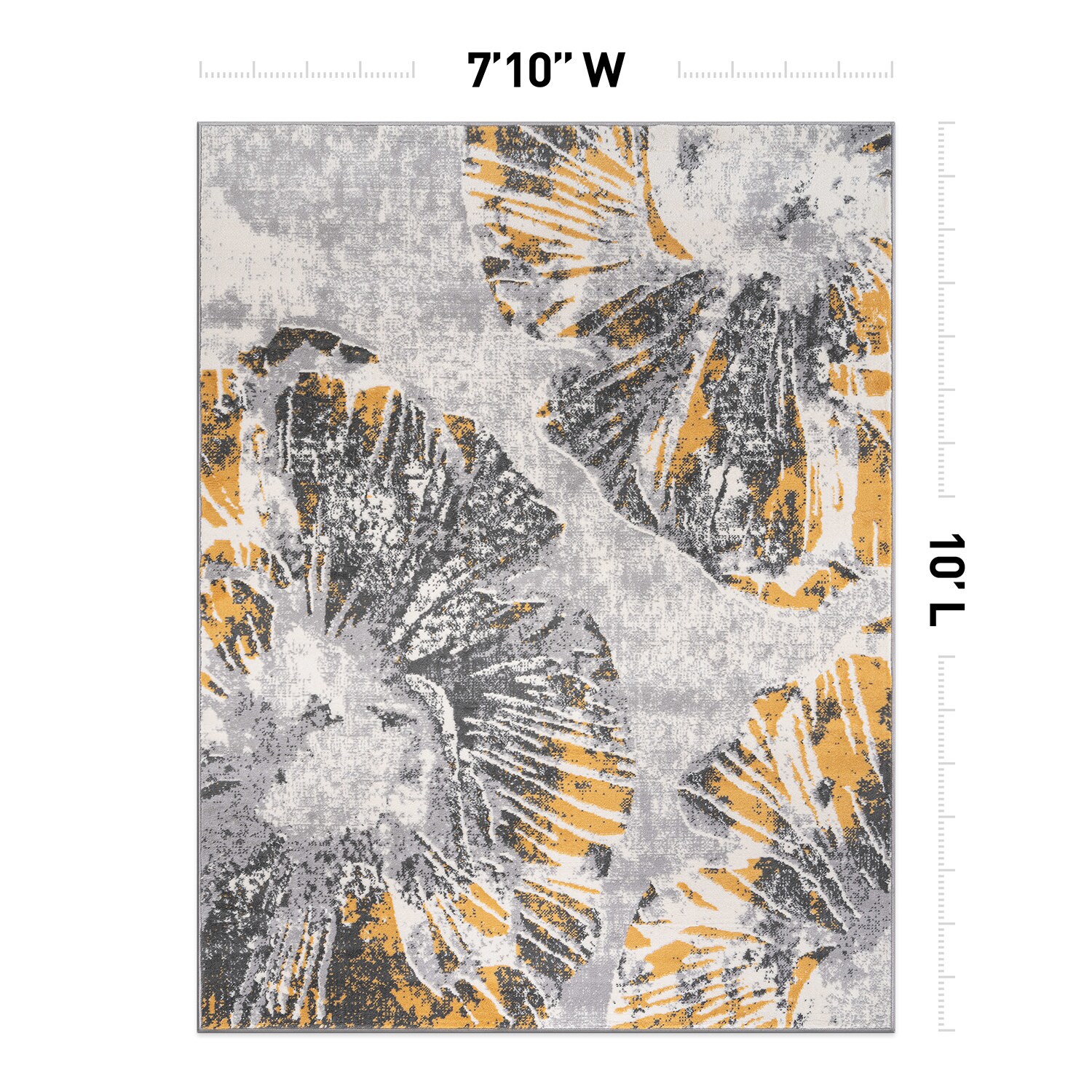 Yellow and Gray Floral Stain-Resistant Synthetic 8' x 10' Area Rug