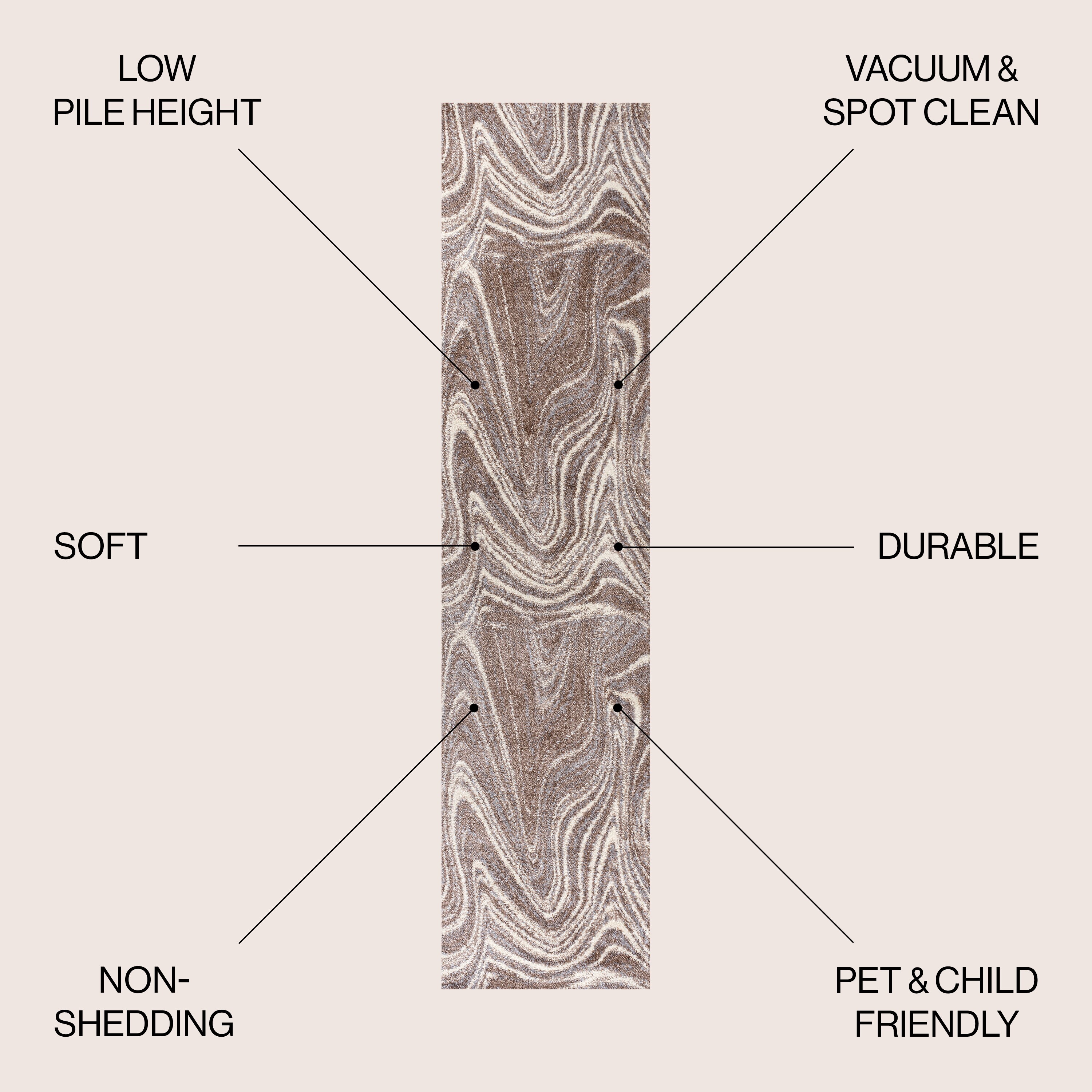 Brown and Cream Abstract Marble 2 x 8 Synthetic Runner Rug